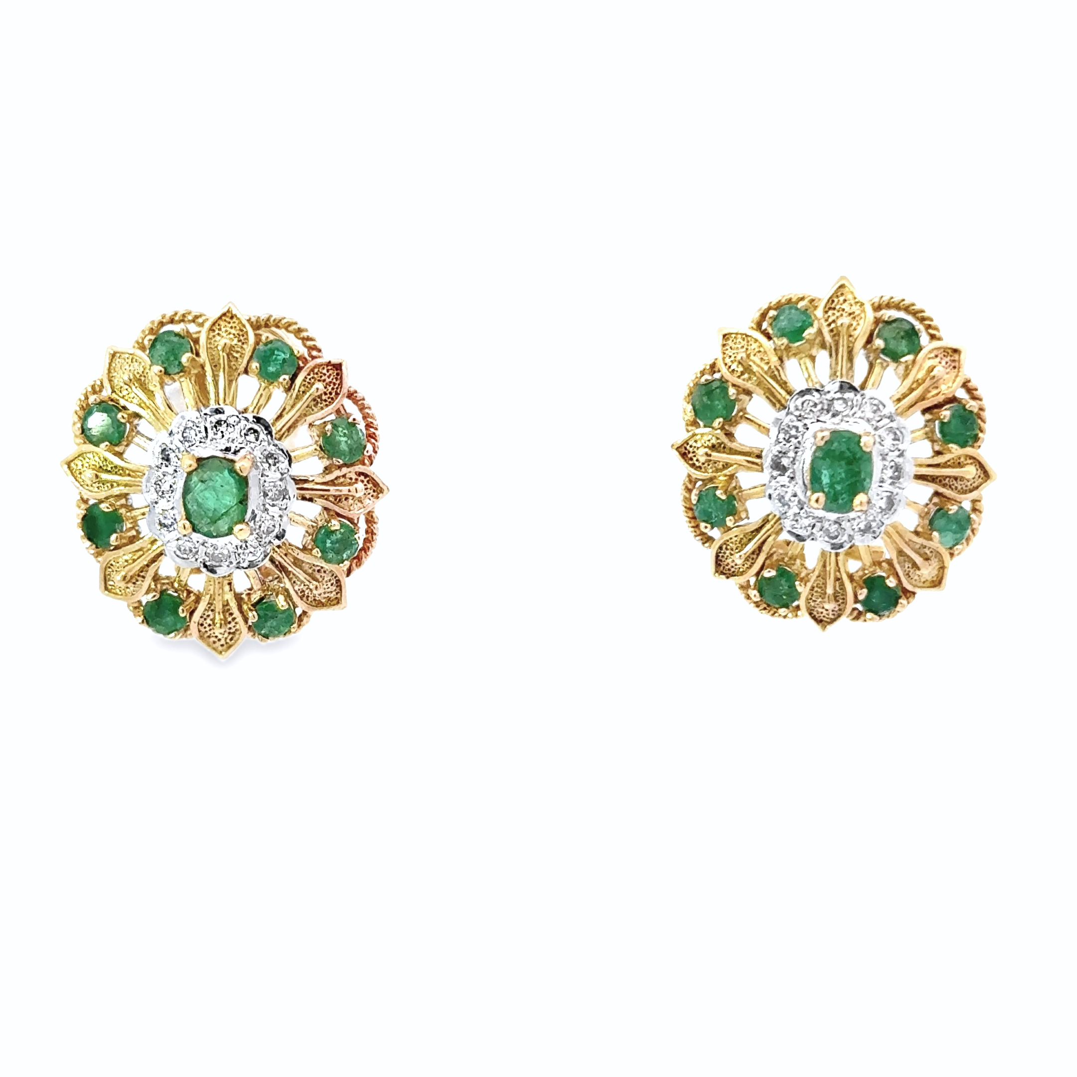 14 KARAT GOLD EMERALD AND DIAMOND EARRINGS