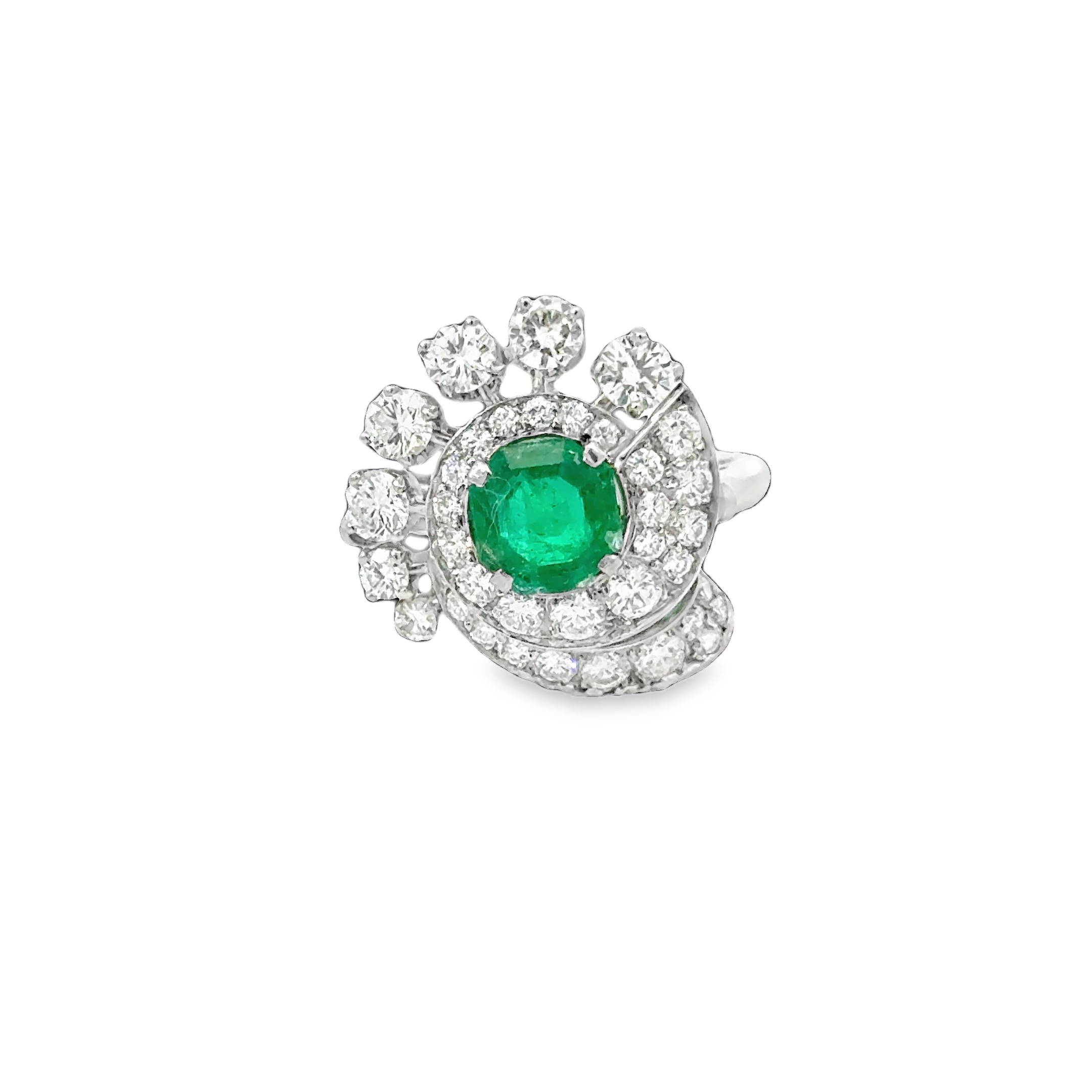 PLATINUM DIAMOND AND EMERALD RETRO COCKTAIL RING