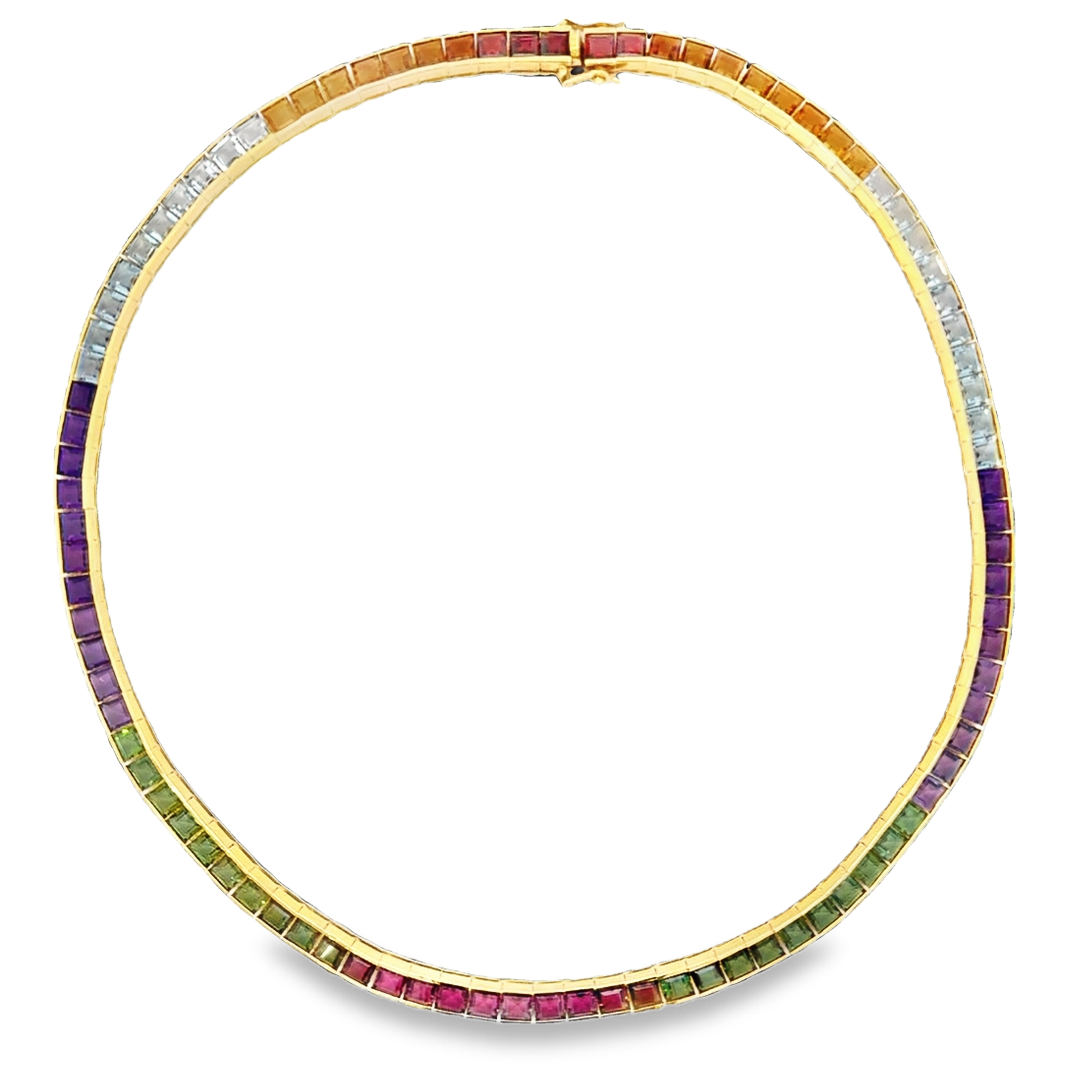 18 KARAT YELLOW GOLD RAINBOW TENNIS NECKLACE