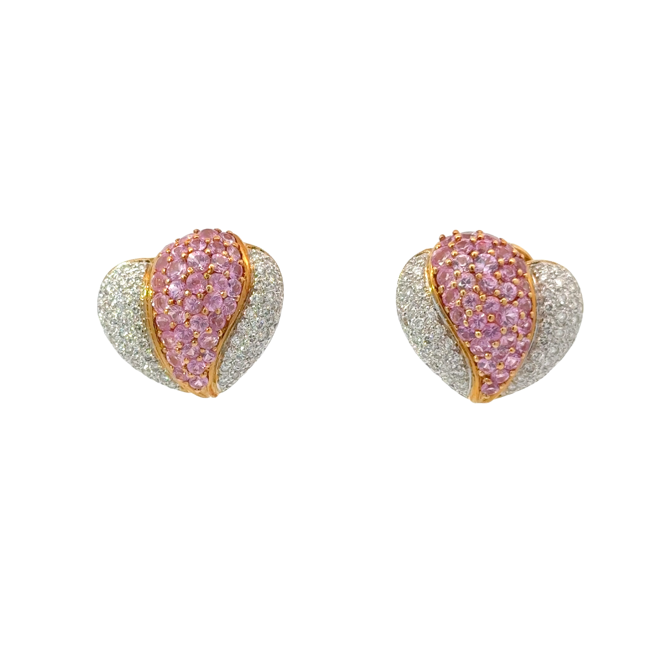 18 KARAT GOLD ESTATE DIAMOND AND PINK SAPPHIRE EARRINGS