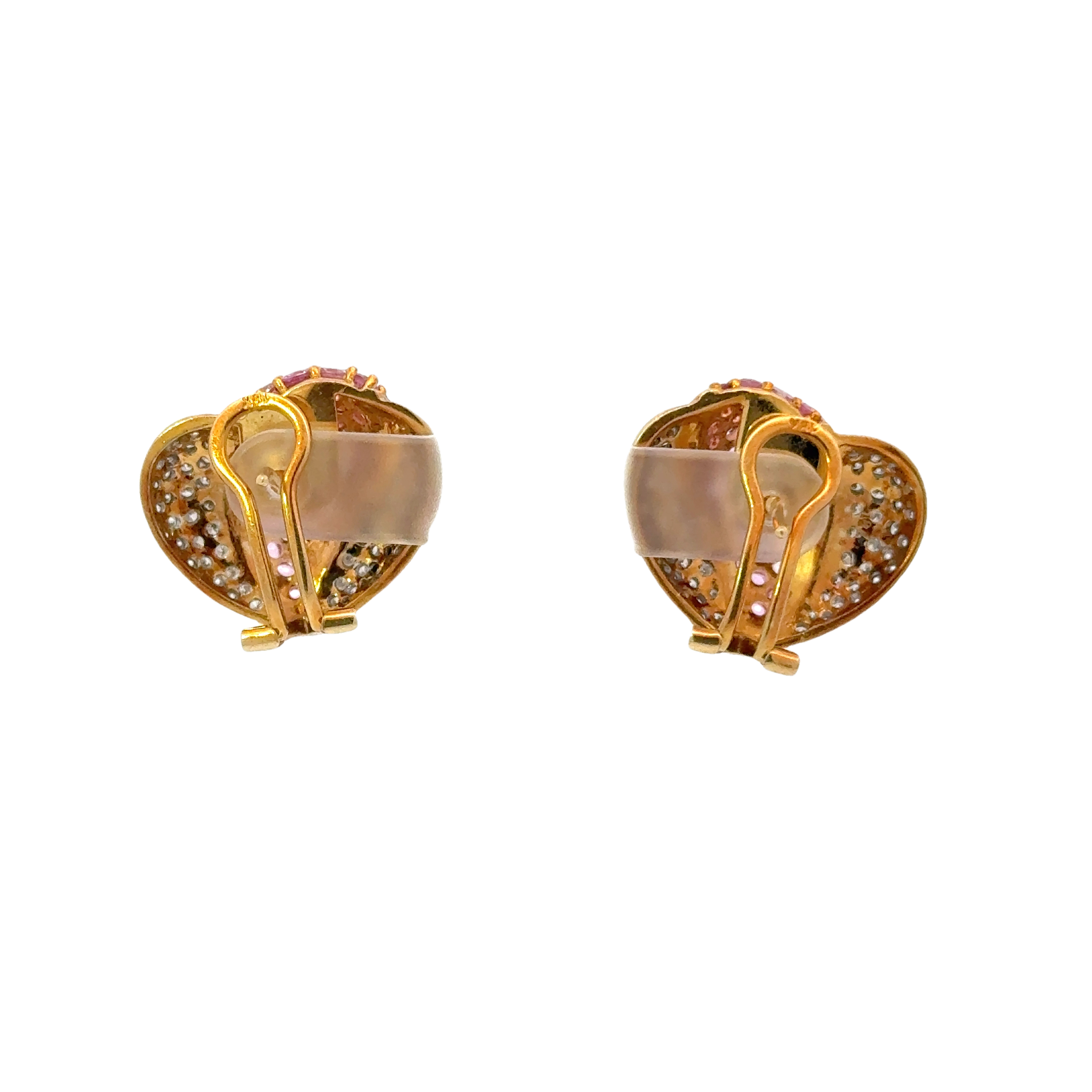 18 KARAT GOLD ESTATE DIAMOND AND PINK SAPPHIRE EARRINGS