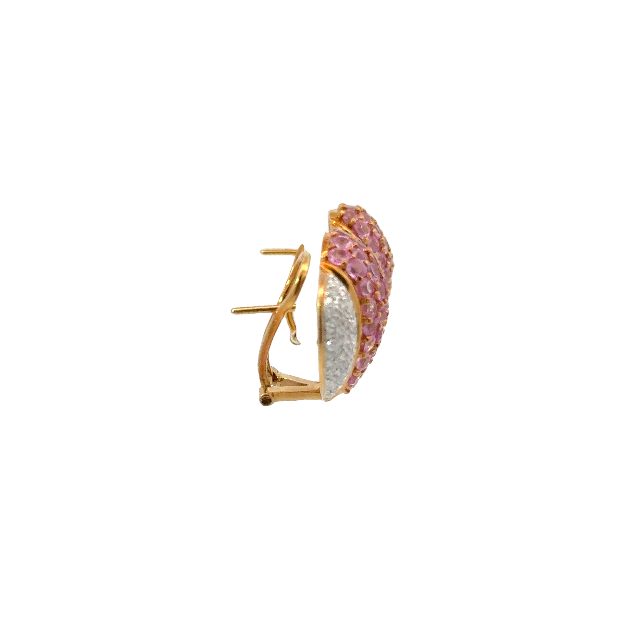 18 KARAT GOLD ESTATE DIAMOND AND PINK SAPPHIRE EARRINGS