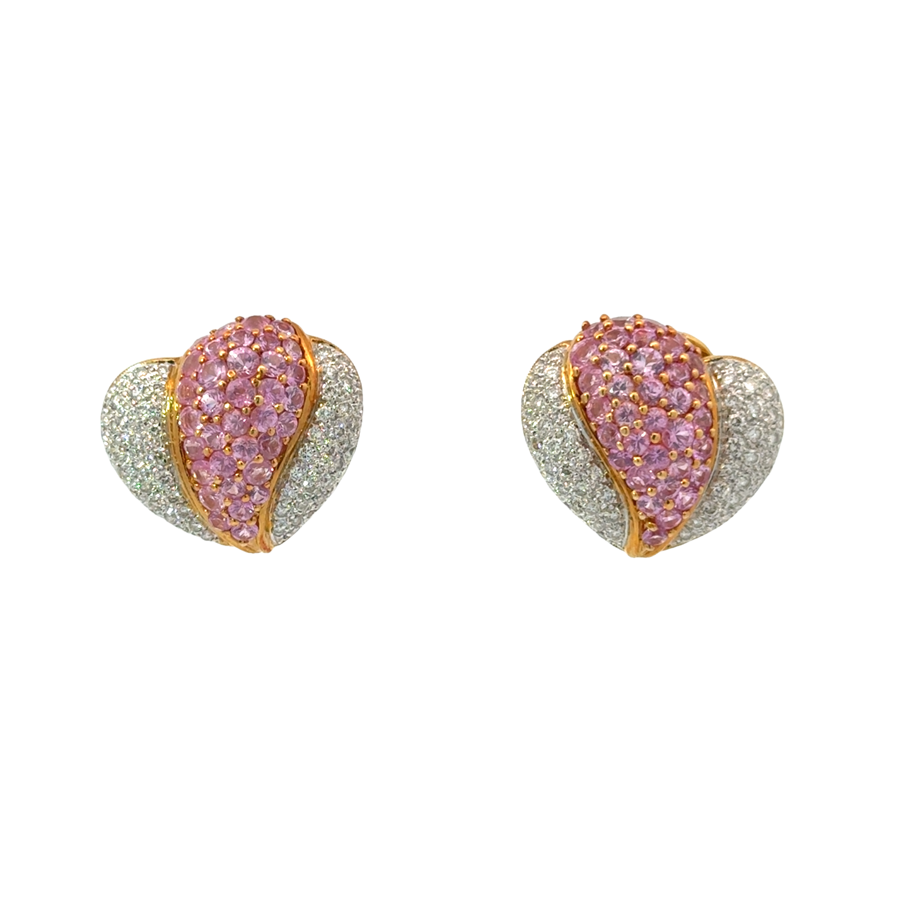 18 KARAT GOLD ESTATE DIAMOND AND PINK SAPPHIRE EARRINGS