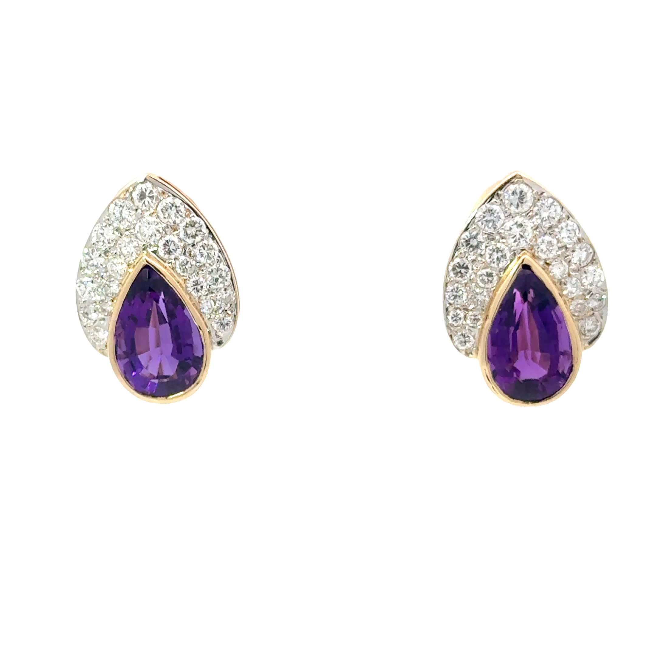 14 KARAT GOLD AMETHYST AND DIAMOND EARRINGS