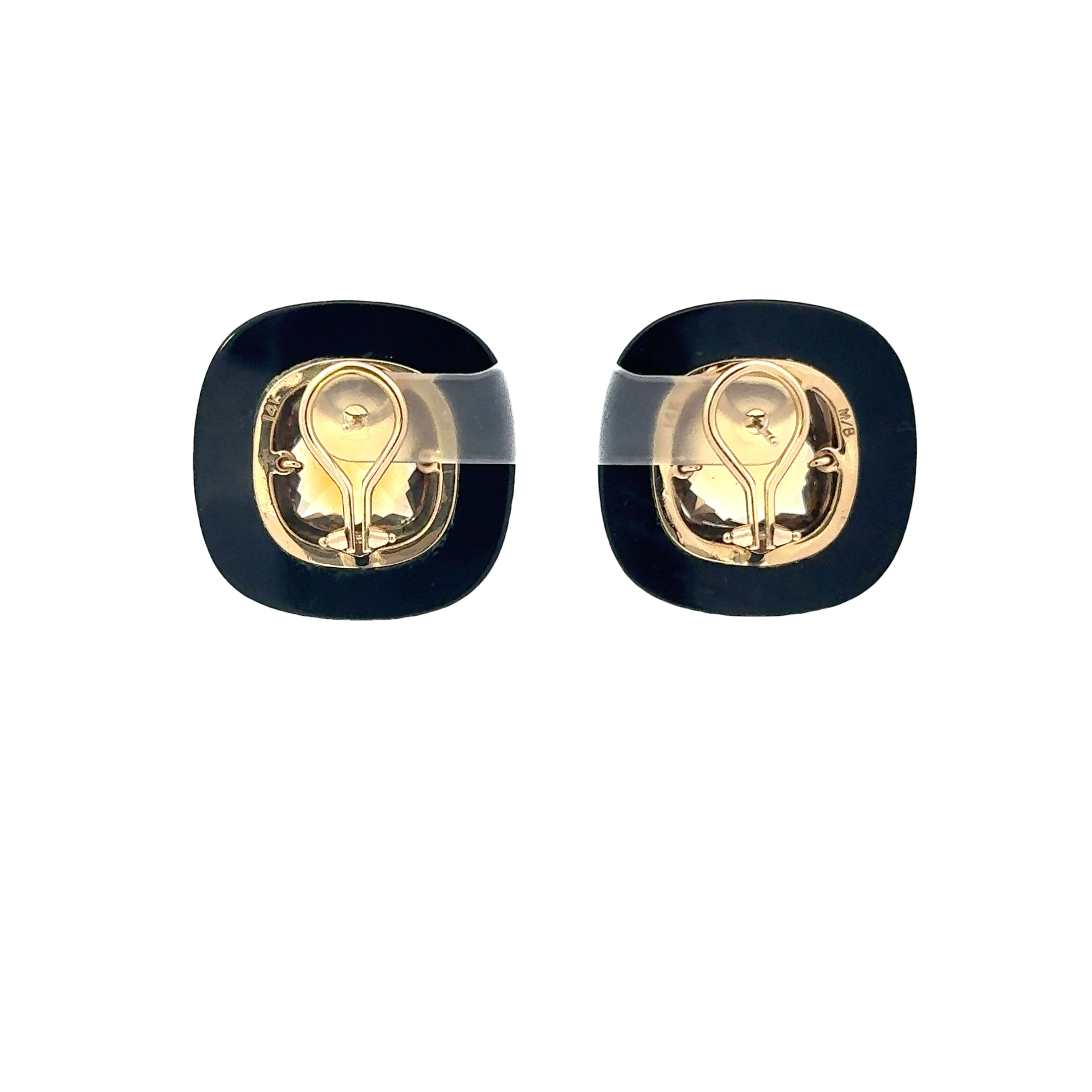 14 KARAT GOLD CITRINE & ONYX EARRINGS