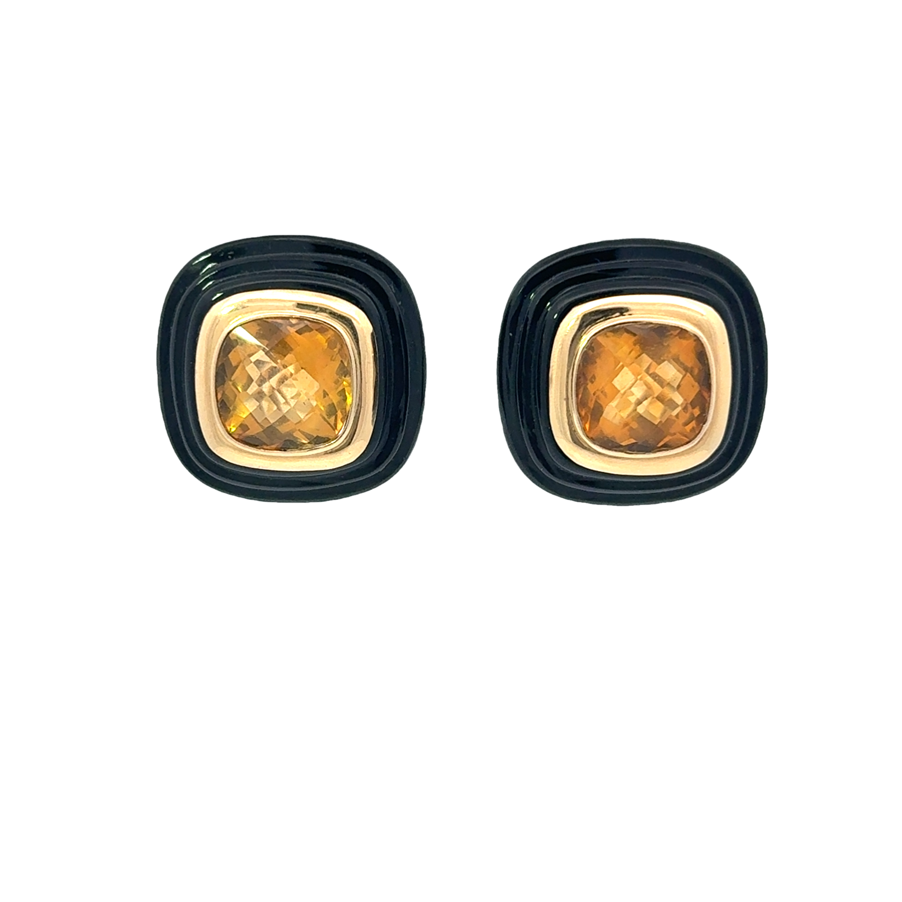 14 KARAT GOLD CITRINE & ONYX EARRINGS