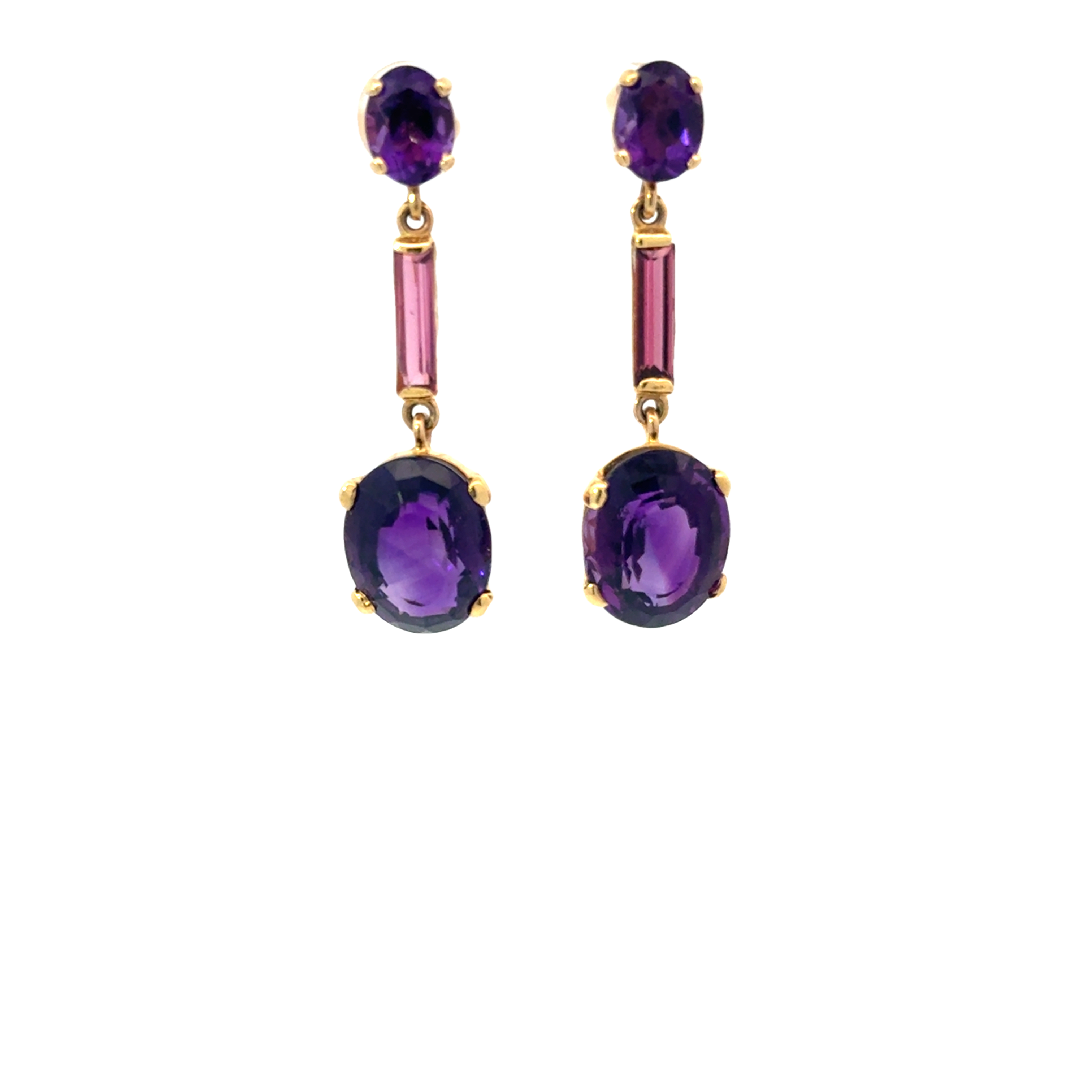 14 KARAT AMETHYST AND TOURMALINE EARRINGS