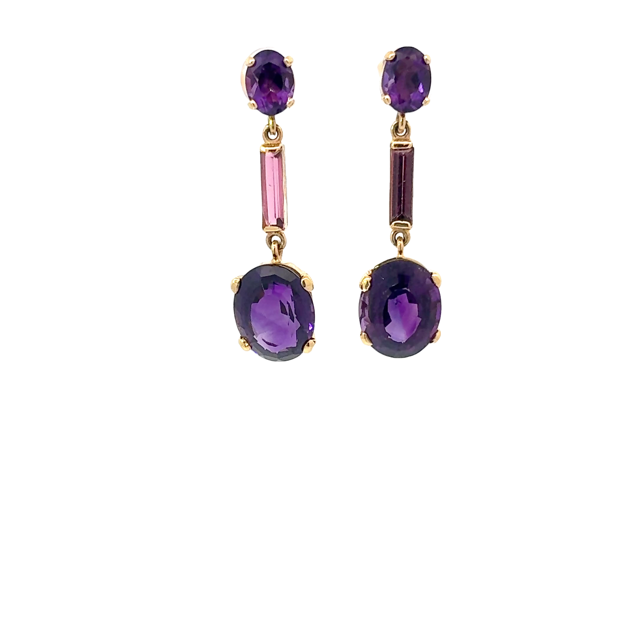 14 KARAT AMETHYST AND TOURMALINE EARRINGS