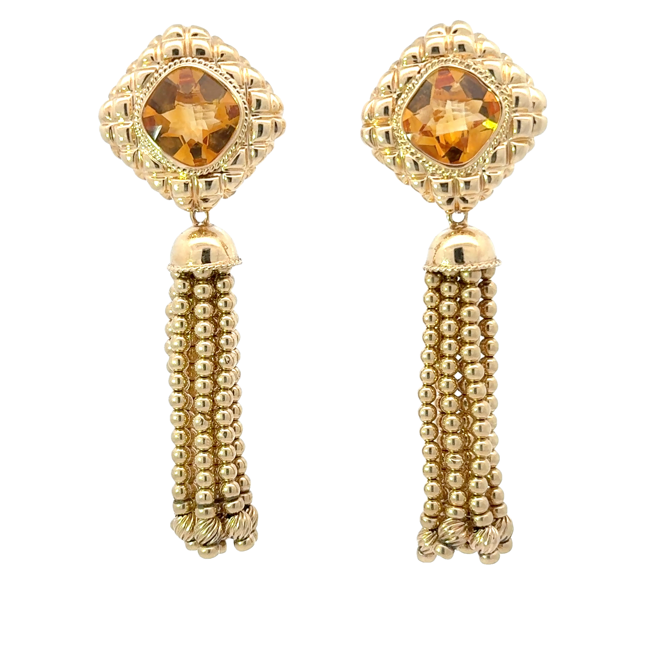 ESTATE 14 KARAT YELLOW GOLD AND CITRINE TASSEL EARRINGS