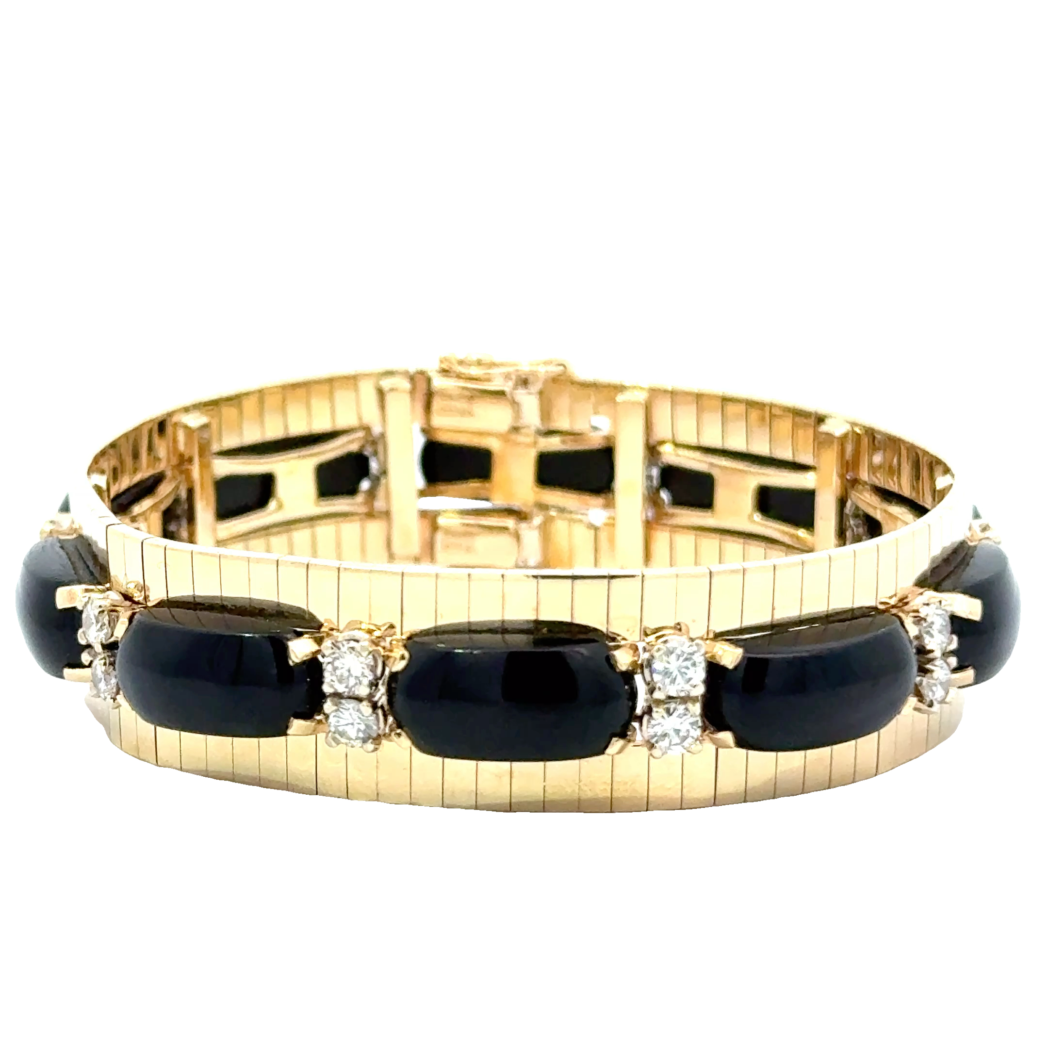 14 KARAT YELLOW VINTAGE GOLD DIAMOND AND ONYX BRACELET