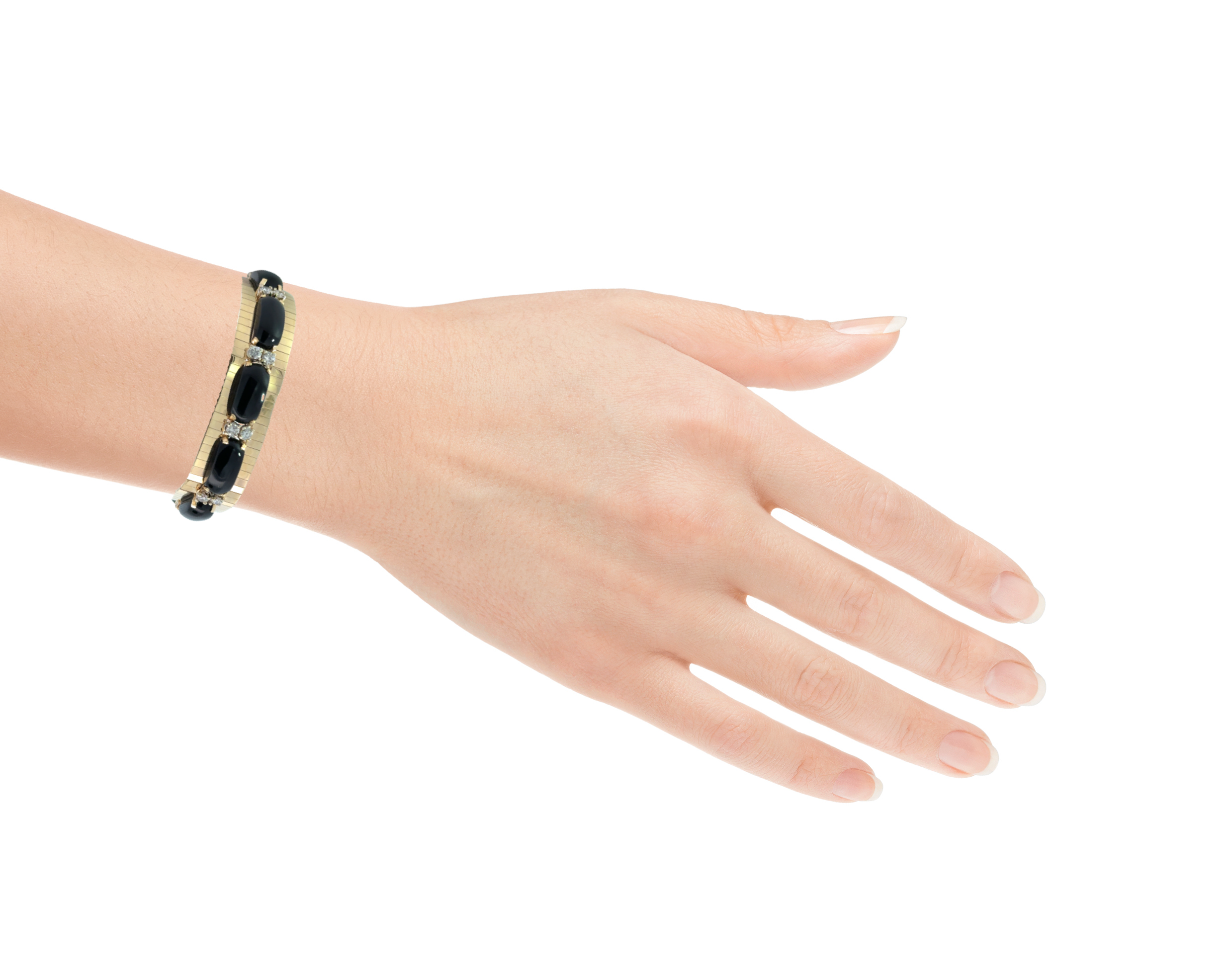 14 KARAT YELLOW VINTAGE GOLD DIAMOND AND ONYX BRACELET