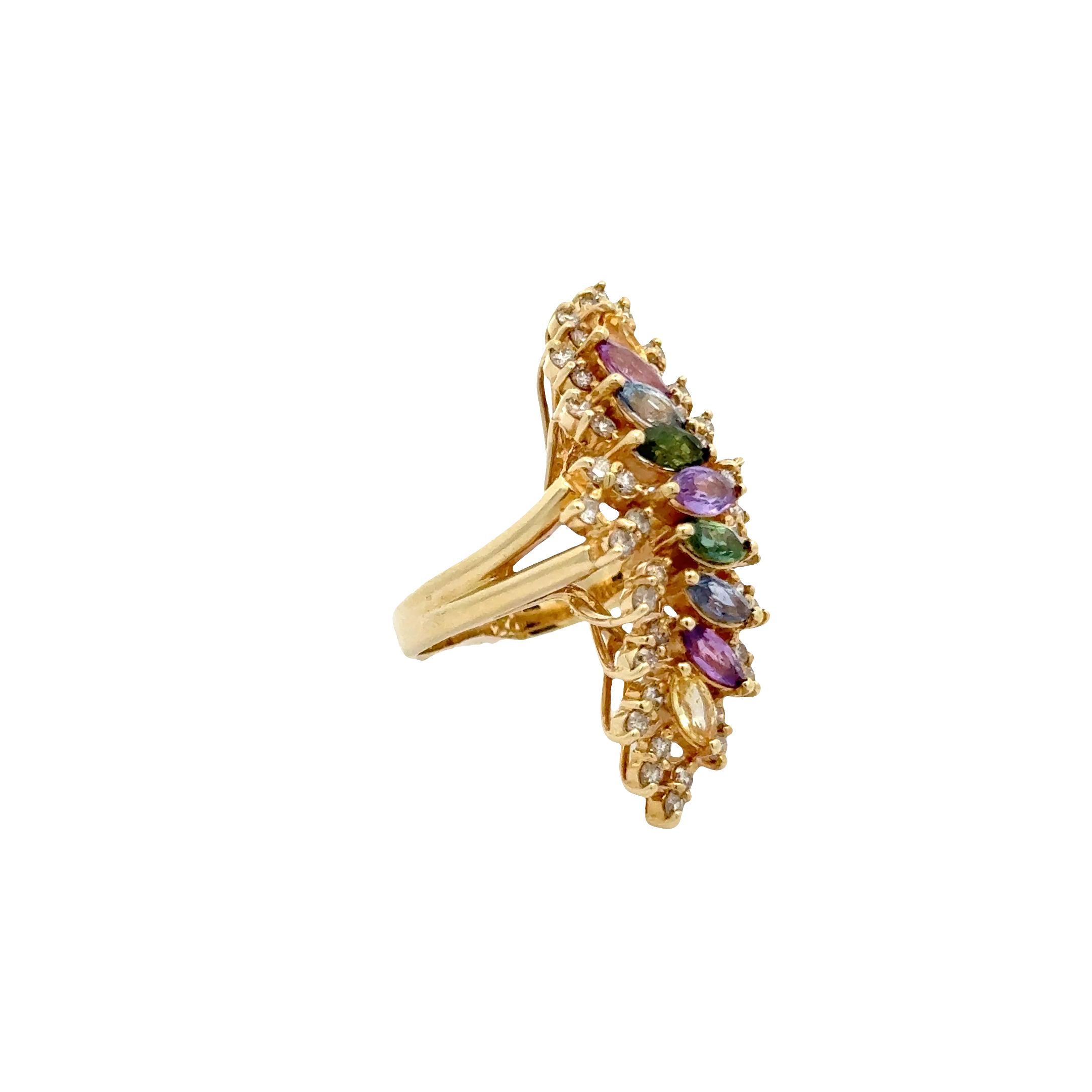 14 KARAT MULTI-SAPPHIRE AND DIAMOND COCKTAIL RING