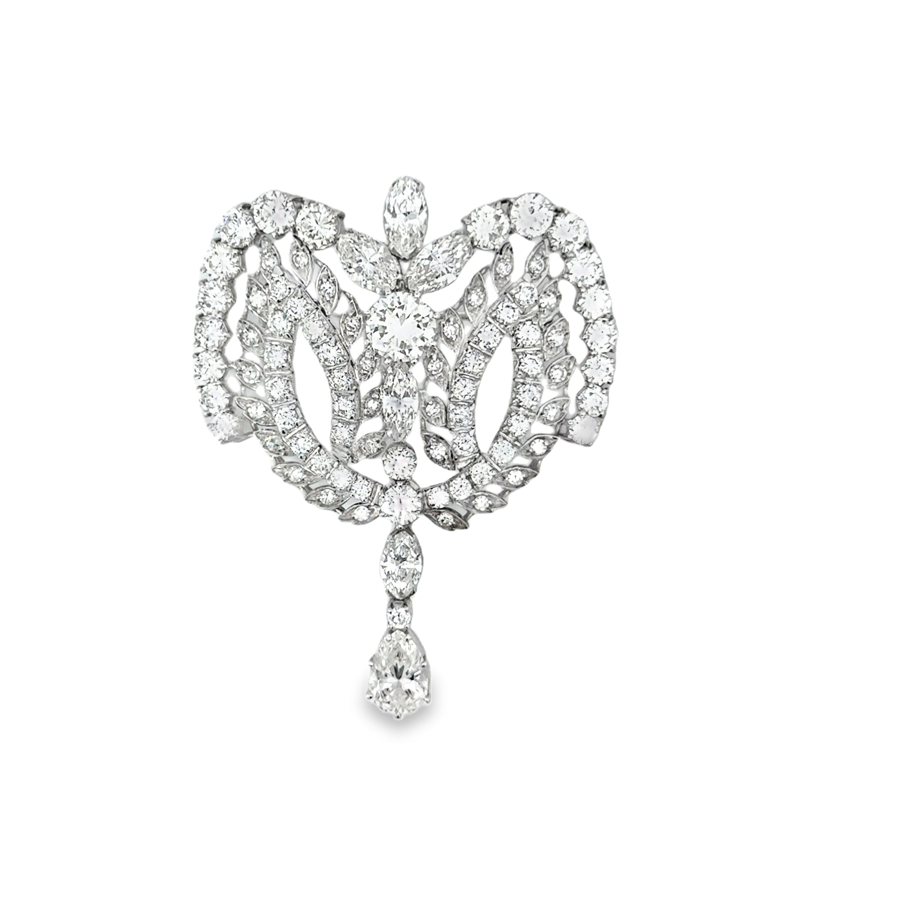 Platinum Diamond Brooch with Round Brilliant Cut Diamonds