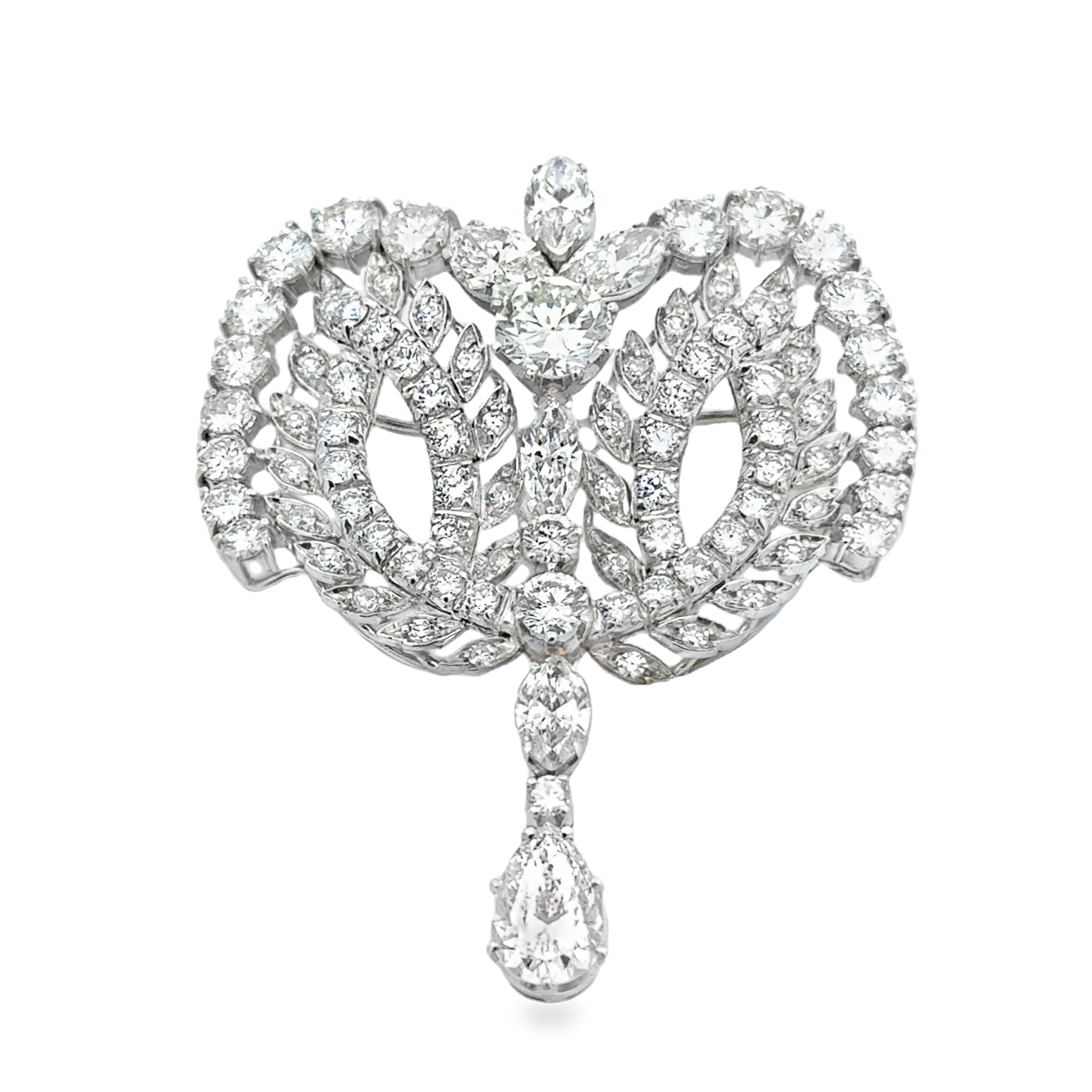 Platinum Diamond Brooch with Round Brilliant Cut Diamonds