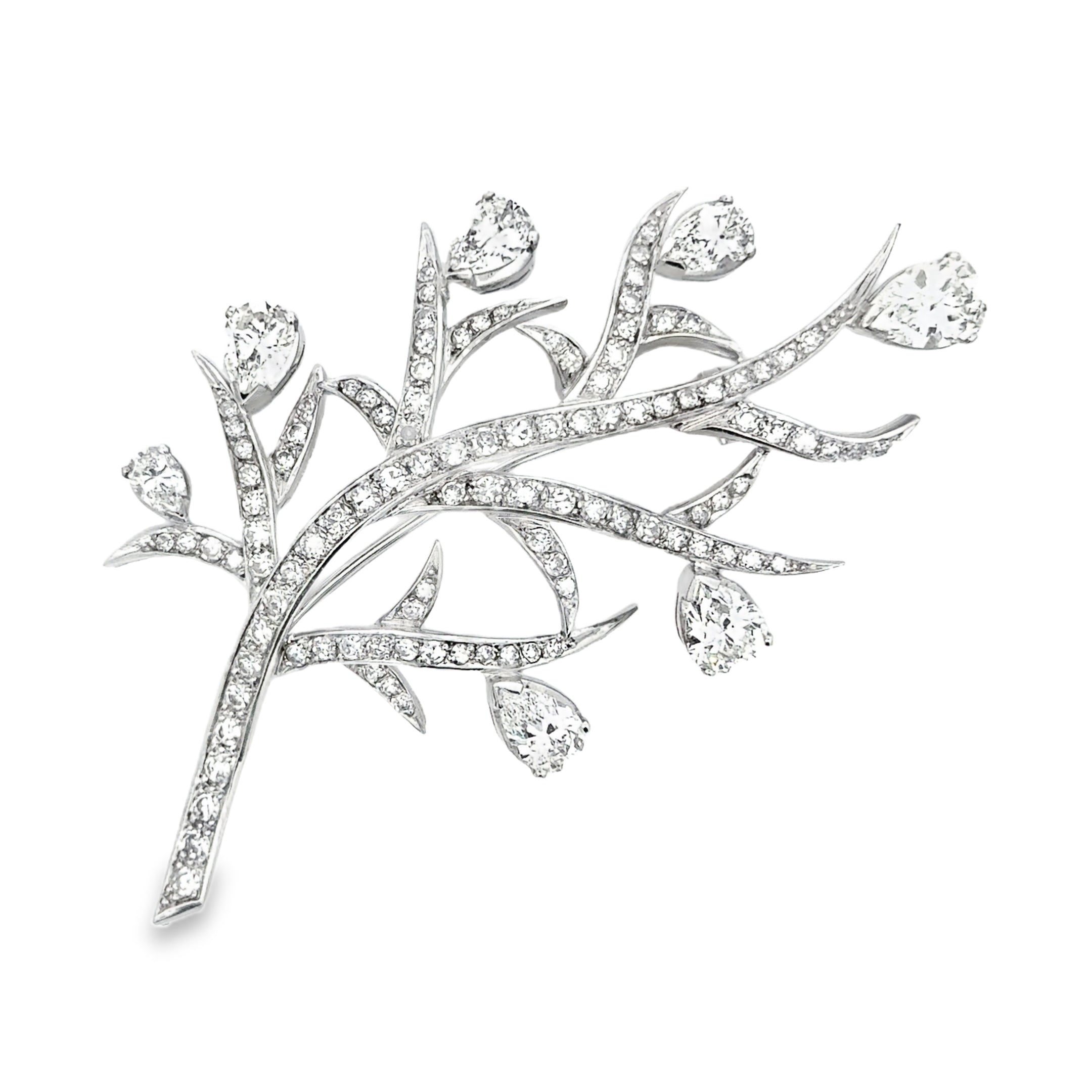 14 KARAT WHITE GOLD AND DIAMOND BRANCH BROOCH