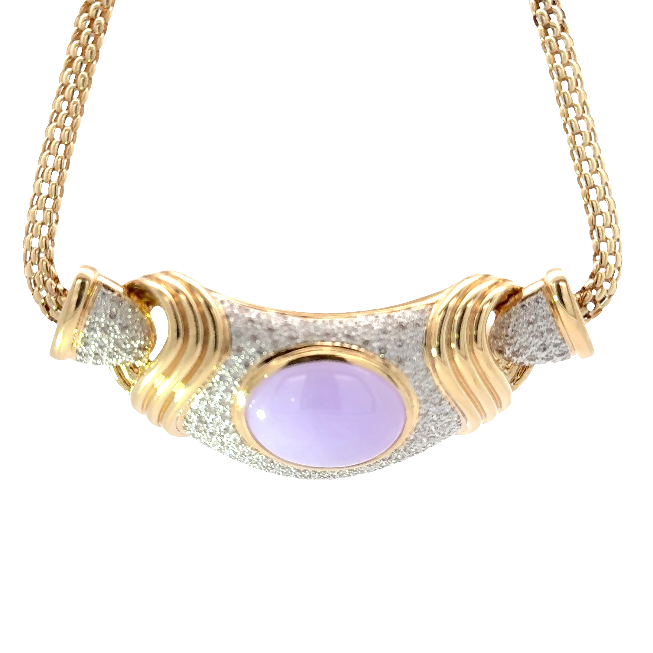 14 KARAT YELLOW GOLD LAVENDER JADE AND DIAMOND NECKLACE
