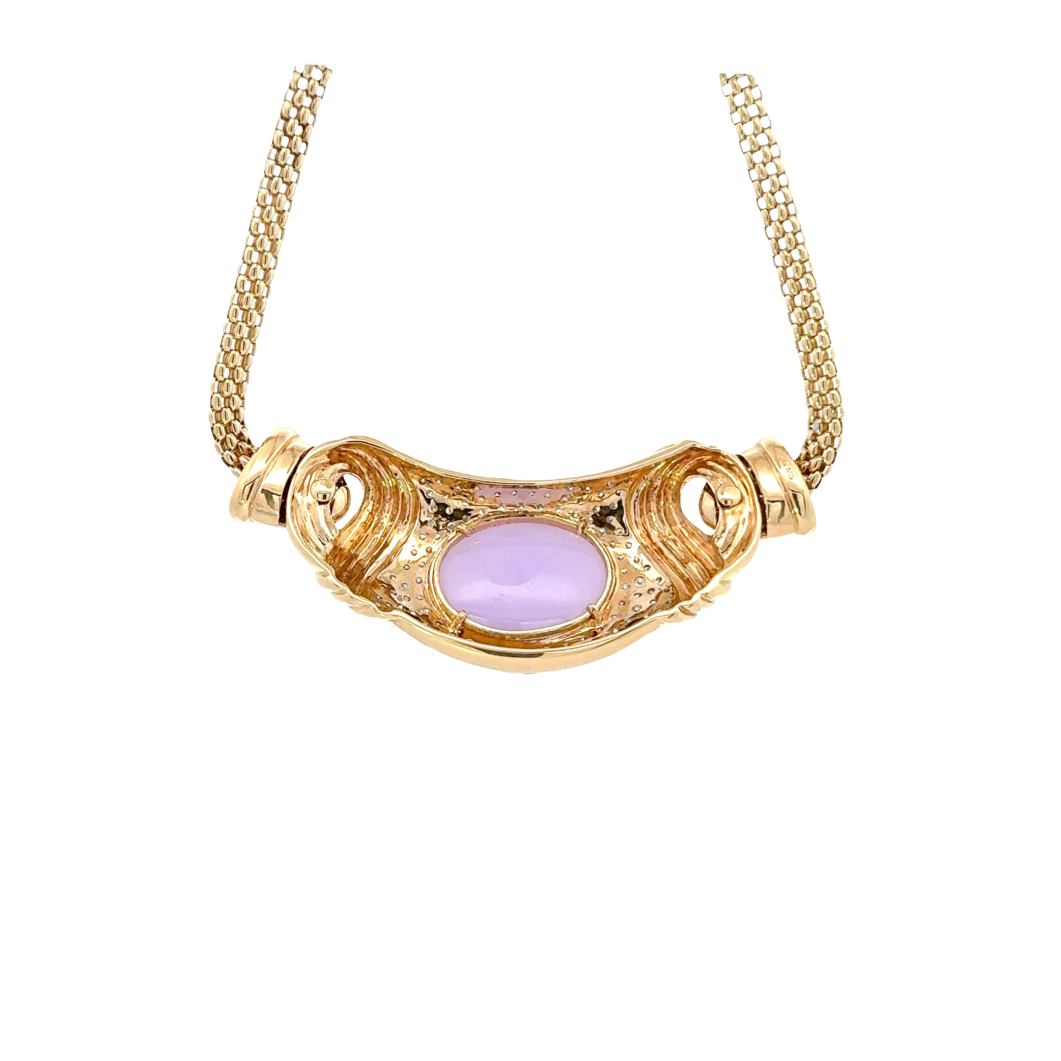 14 KARAT YELLOW GOLD LAVENDER JADE AND DIAMOND NECKLACE