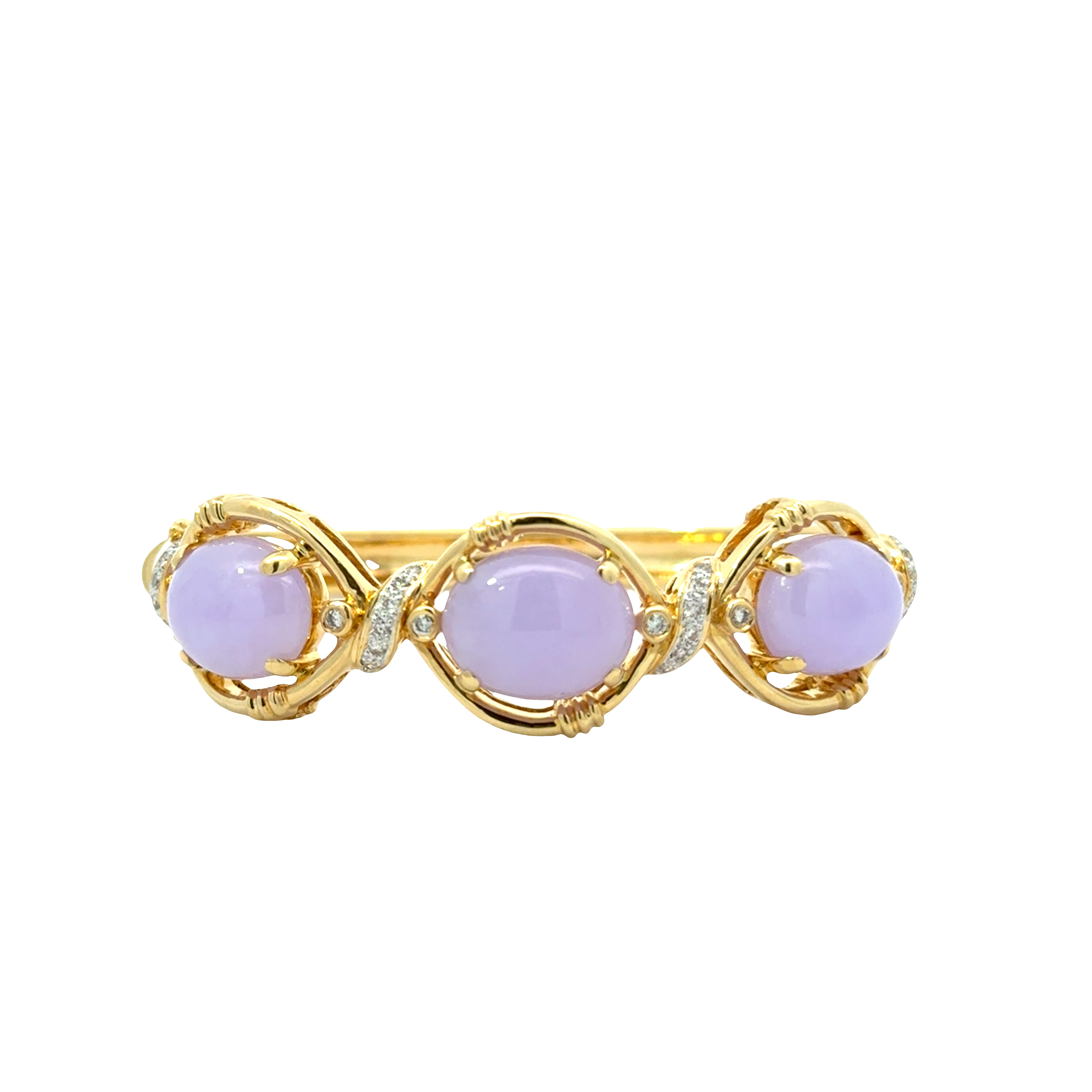 18 KARAT YELLOW GOLD LAVENDER JADE AND DIAMOND BRACELET