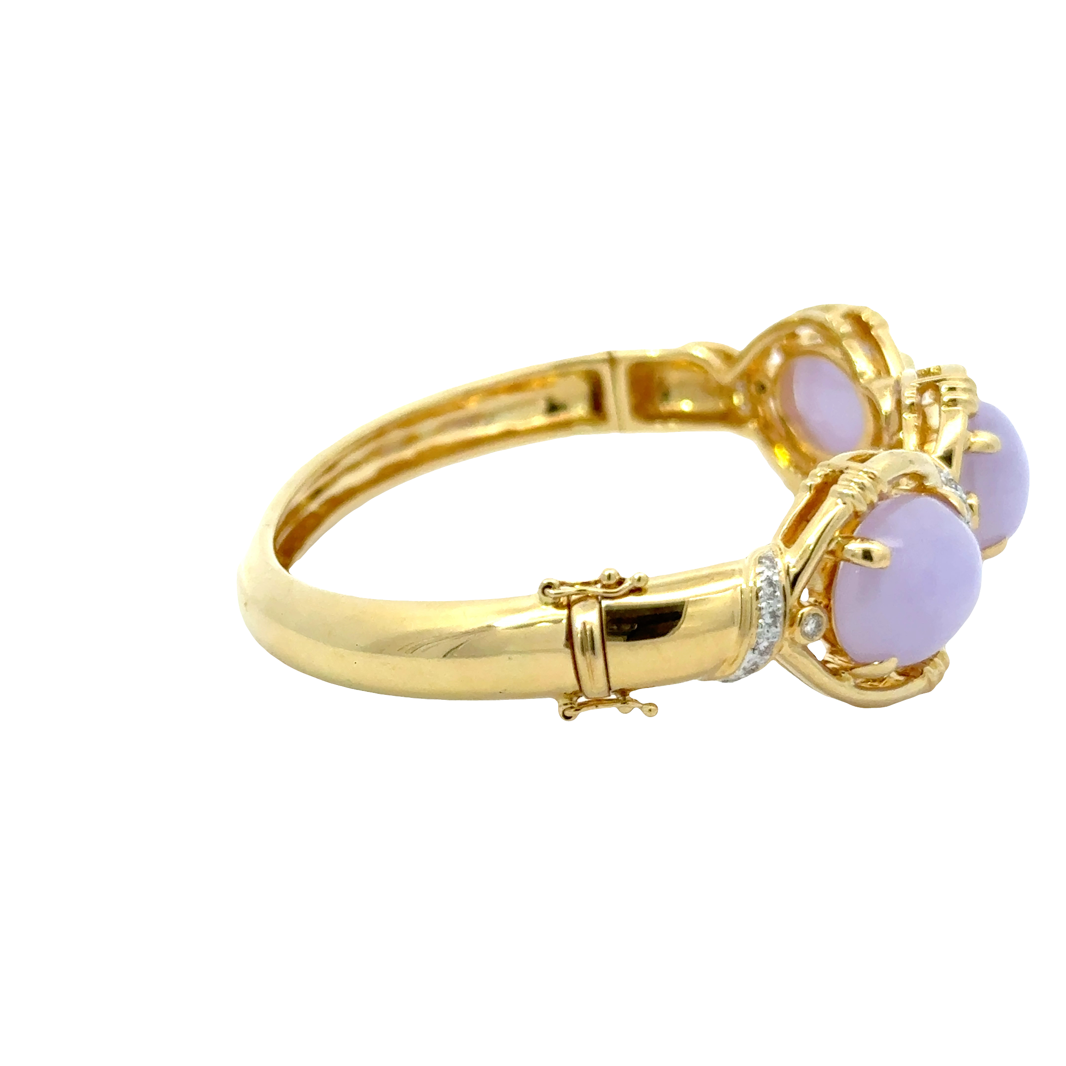 18 KARAT YELLOW GOLD LAVENDER JADE AND DIAMOND BRACELET