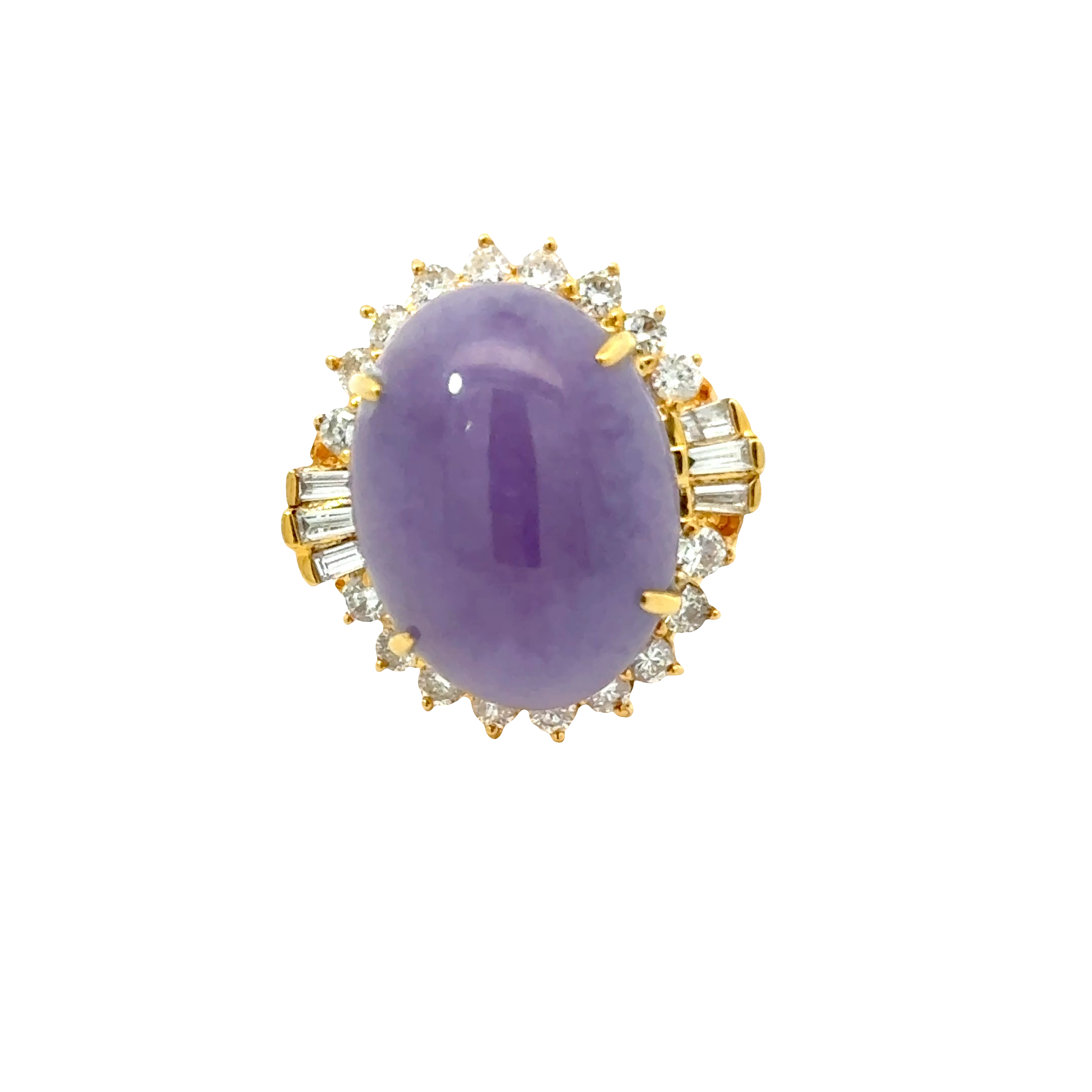 18 KARAT YELLOW GOLD LAVENDER JADE AND DIAMOND COCKTAIL RING