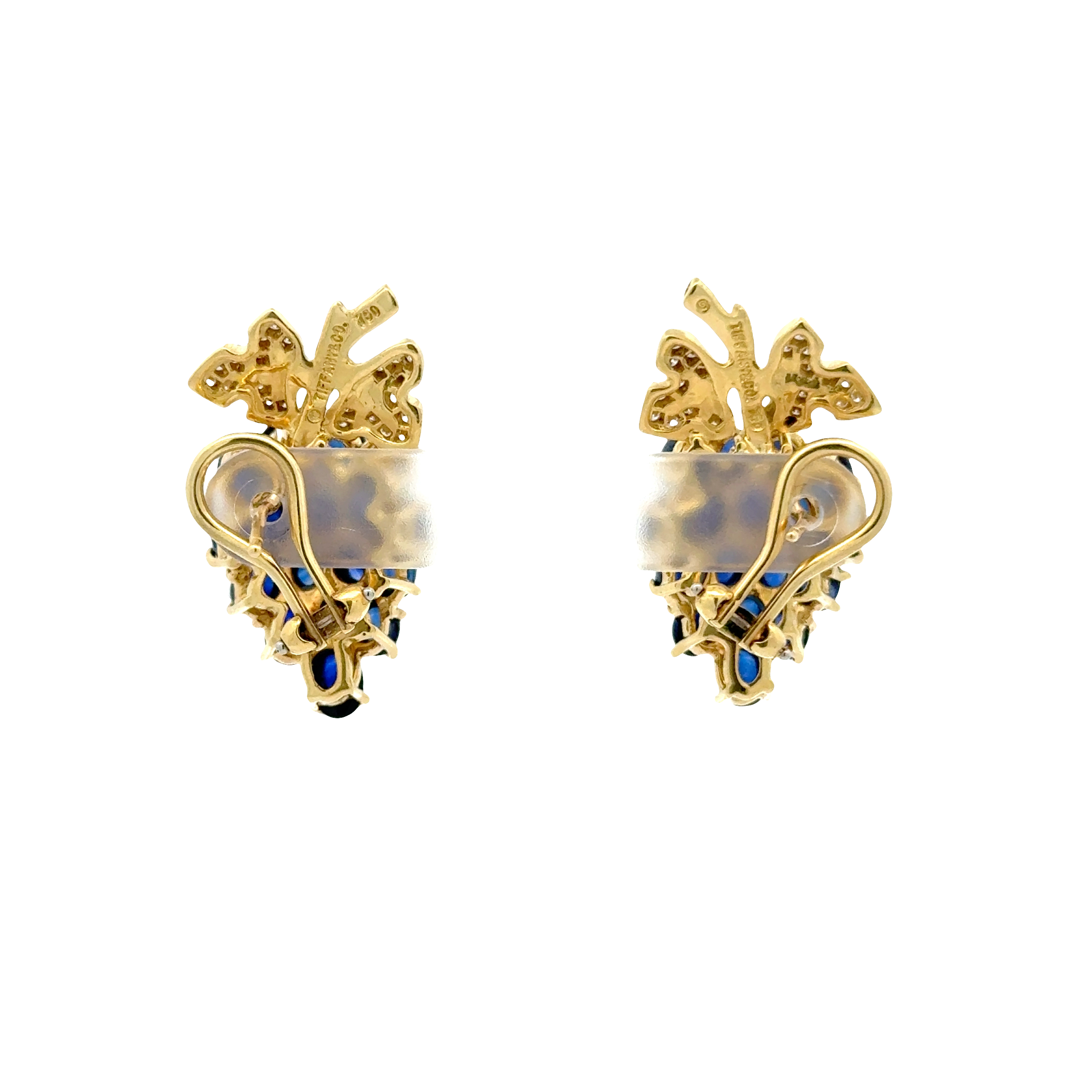 TIFFANY & CO. 18 KARAT YELLOW GOLD SAPPHIRE AND DIAMOND EARRINGS