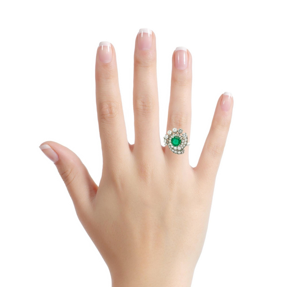 PLATINUM DIAMOND AND EMERALD RETRO COCKTAIL RING