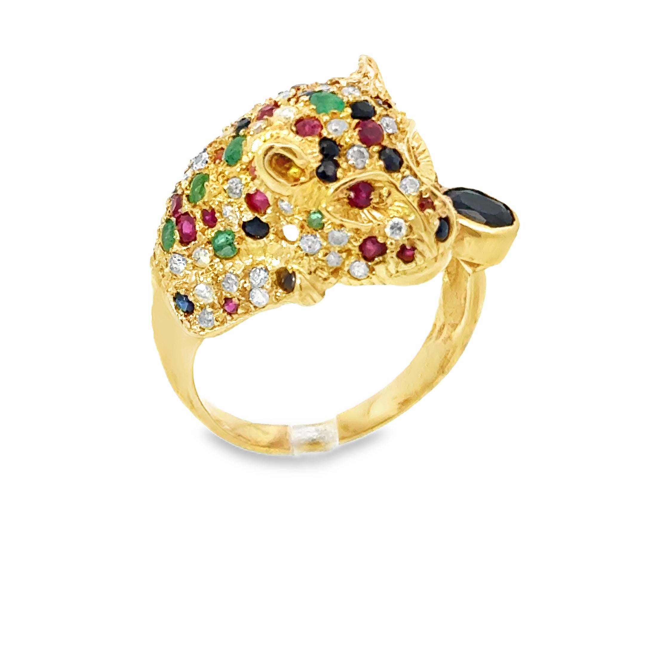 14 KARAT PANTHER MULTI-GEM COCKTAIL RING