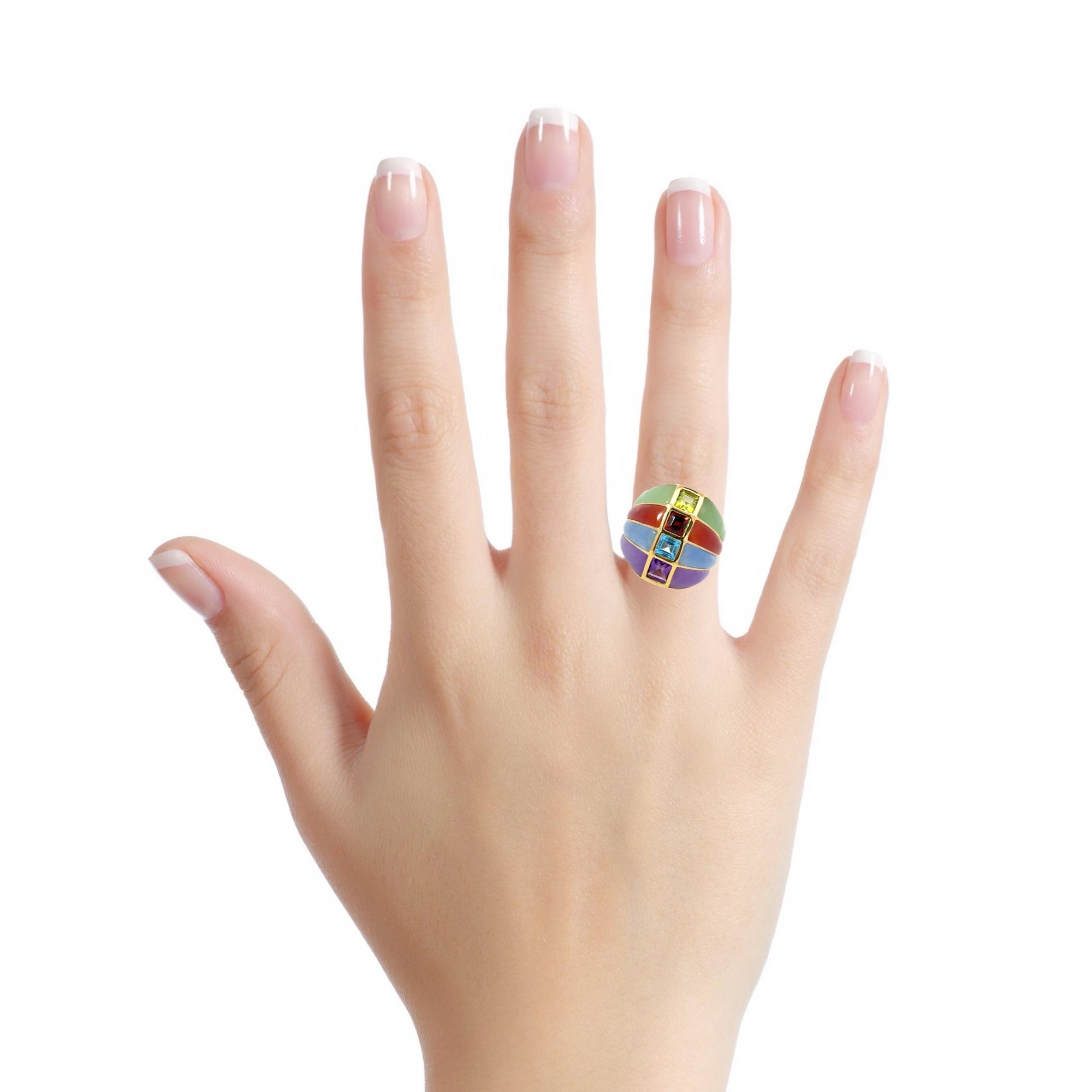 14 KARAT YELLOW GOLD RAINBOW GEM RING