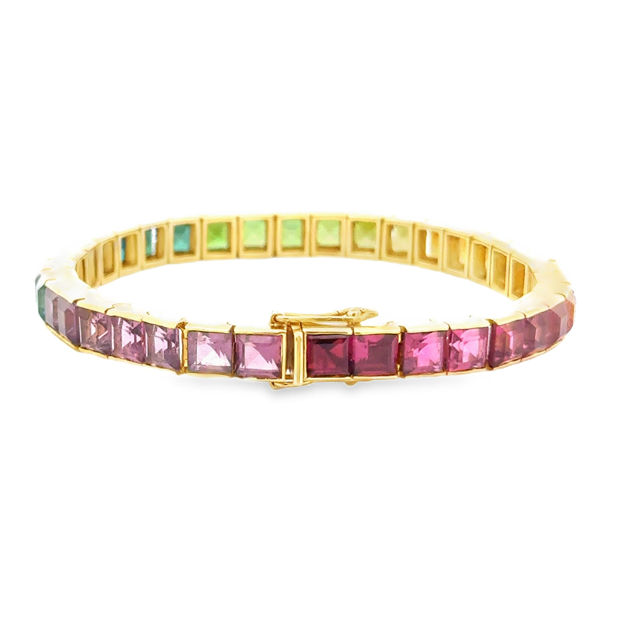 18 KARAT RAINBOW GEMSTONE TENNIS BRACELET