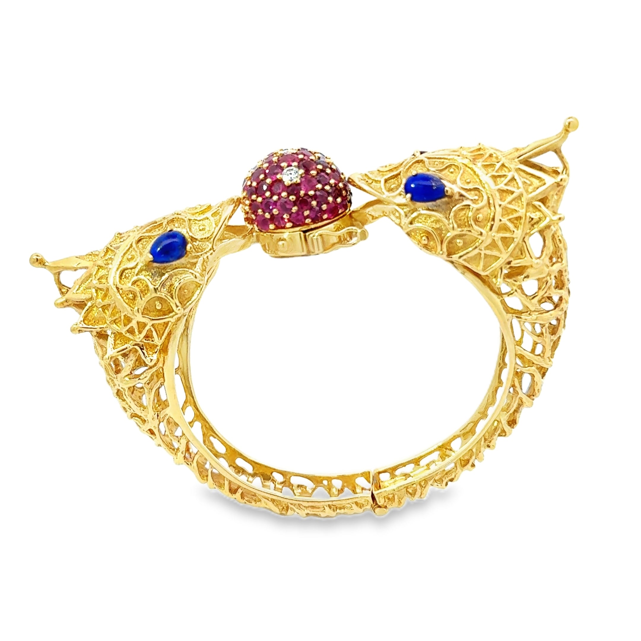 18 YELLOW GOLD RUBY DIAMOND DRAGON BRACELET