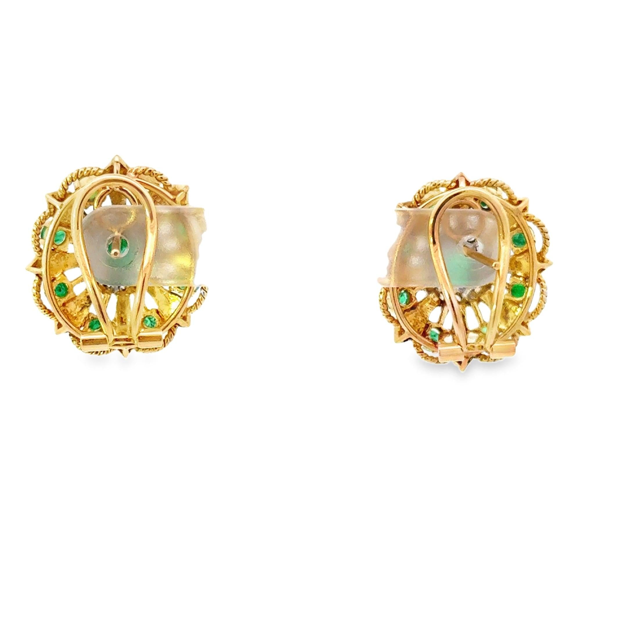 14 KARAT GOLD EMERALD AND DIAMOND EARRINGS