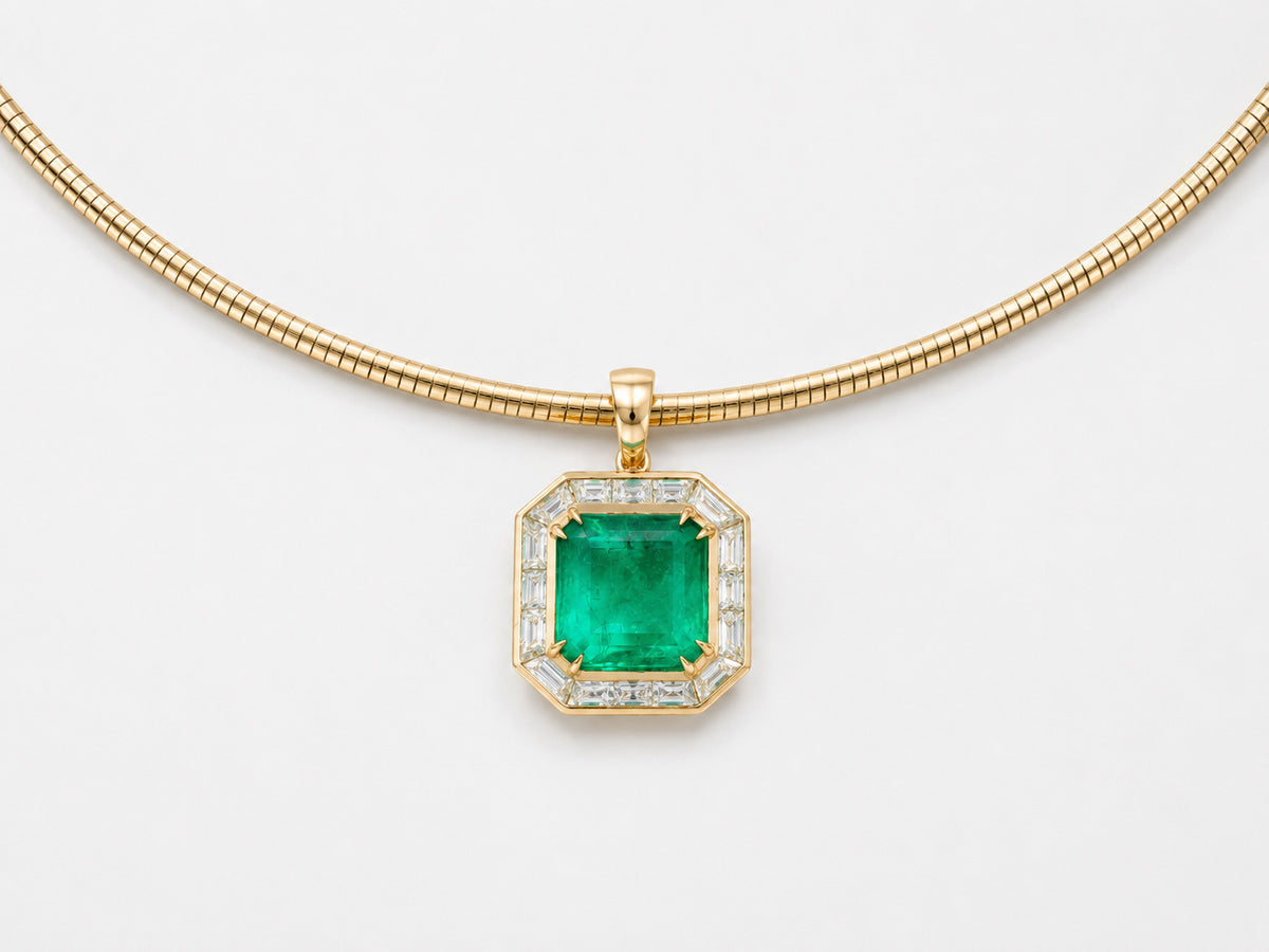 6.88 CARAT EMERALD AND DIAMOND PENDANT