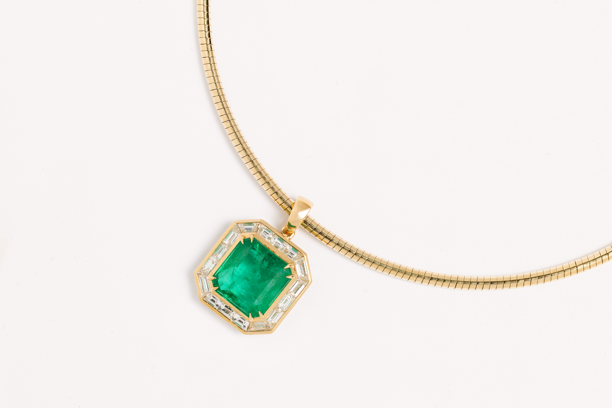 6.88 CARAT EMERALD AND DIAMOND PENDANT
