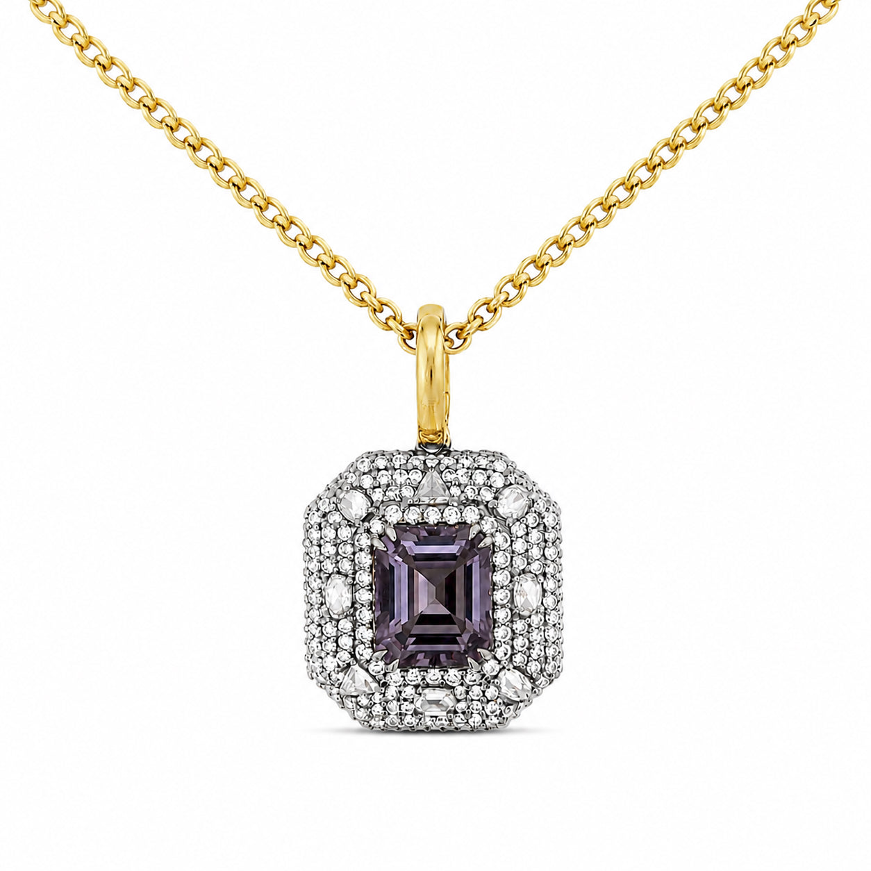 3.01 CARAT PURPLE SPINEL AND ROSECUT DIAMOND PENDANT