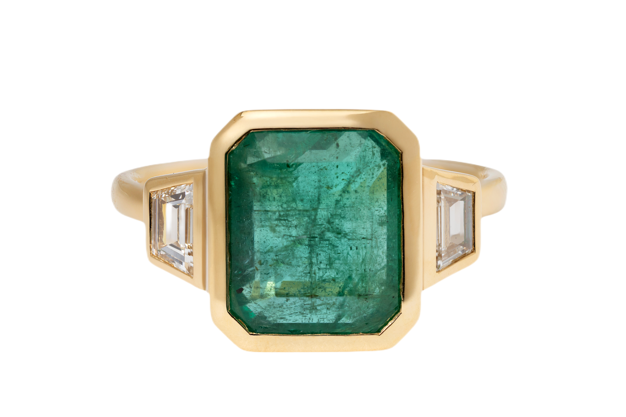 4.26 EMERALD AND DIAMOND THREE-STONE RING