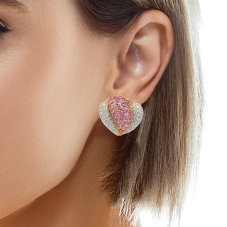 18 KARAT GOLD ESTATE DIAMOND AND PINK SAPPHIRE EARRINGS