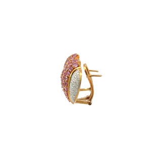 18 KARAT GOLD ESTATE DIAMOND AND PINK SAPPHIRE EARRINGS