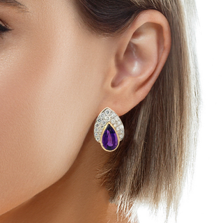 14 KARAT GOLD AMETHYST AND DIAMOND EARRINGS