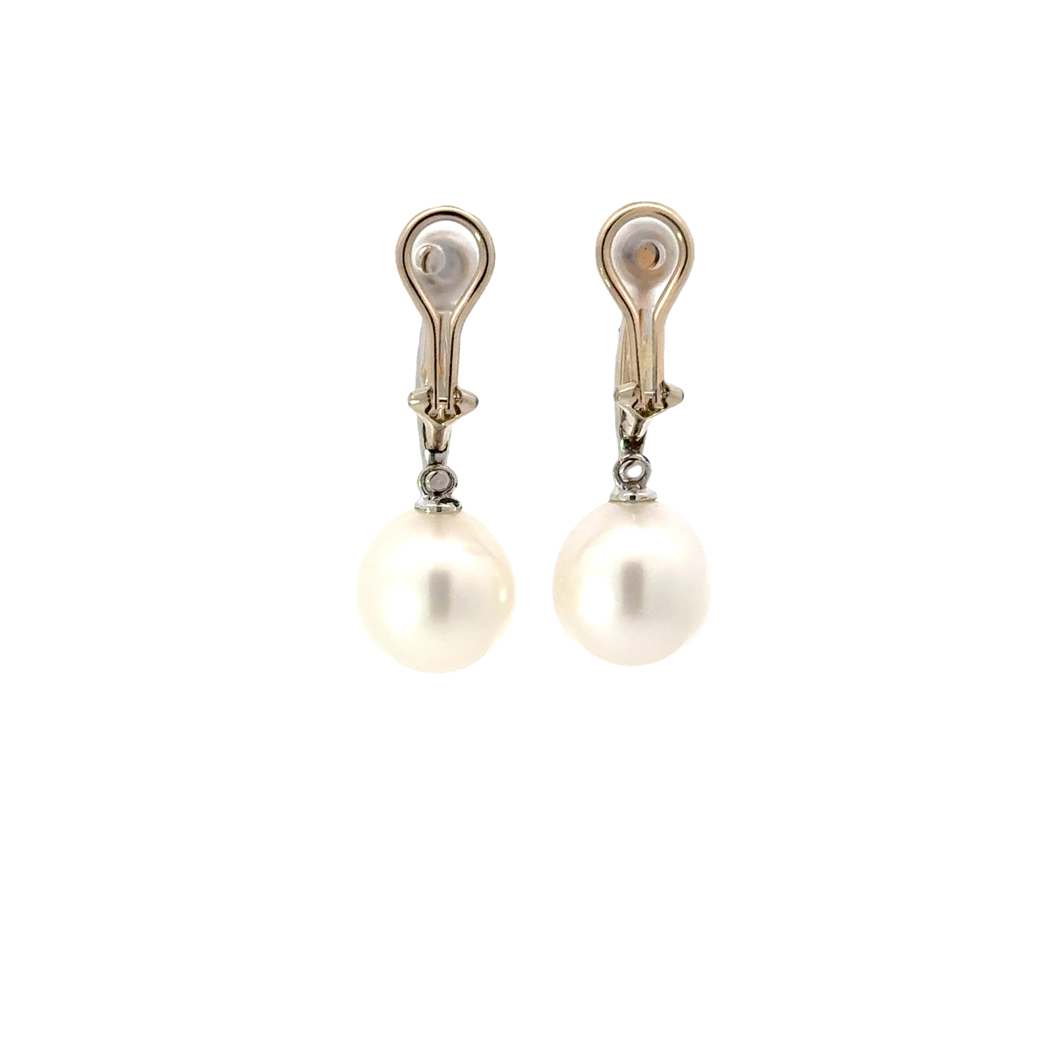 14 KARAT WHITE GOLD PEARL AND DIAMOND DROP EARRINGS