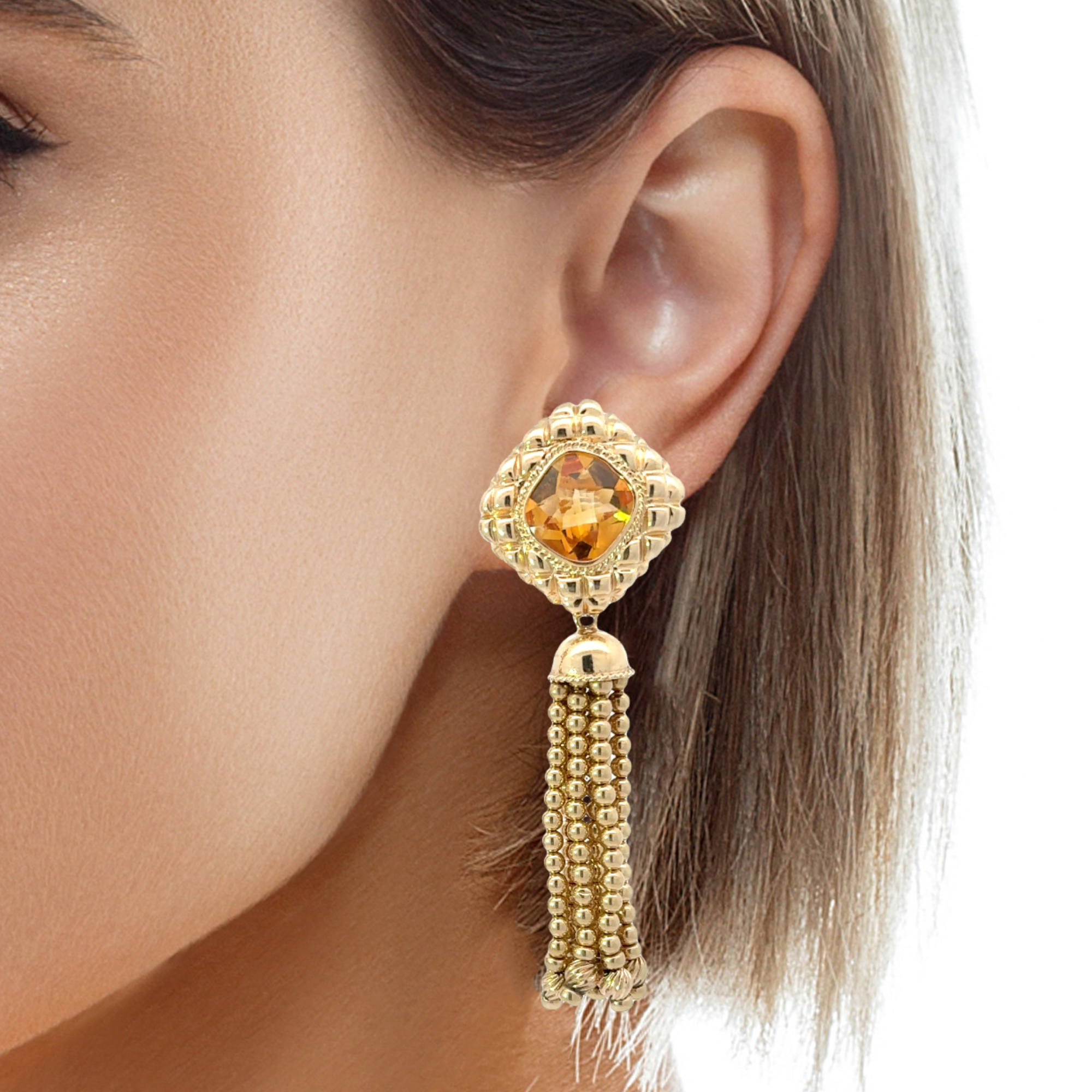 ESTATE 14 KARAT YELLOW GOLD AND CITRINE TASSEL EARRINGS