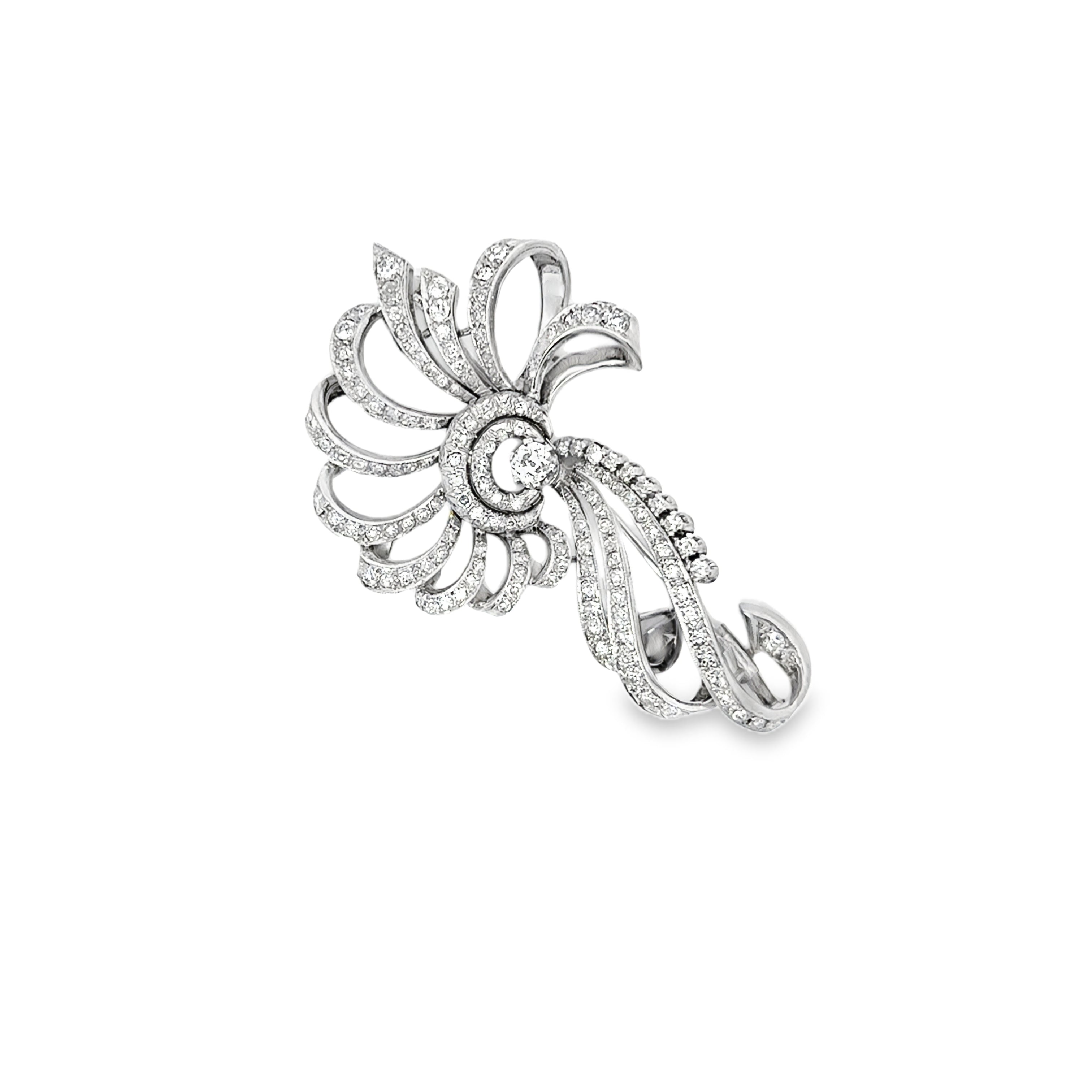 PLATINUM AND DIAMOND RETRO SPRAY BROOCH
