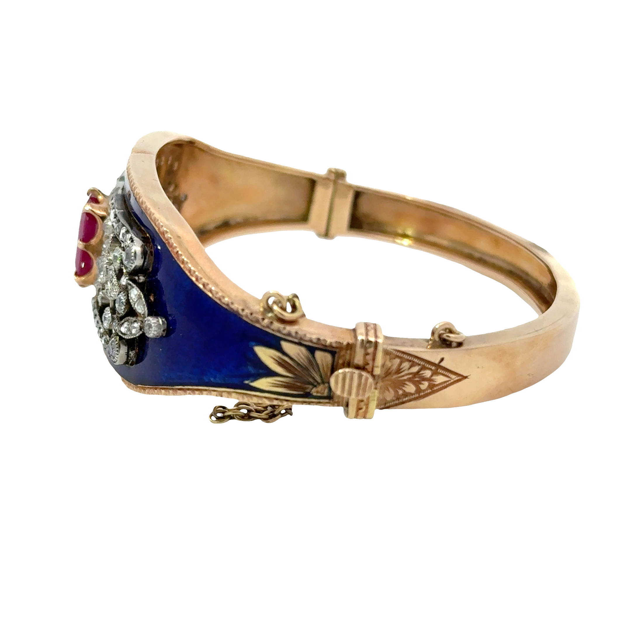 VICTORIAN GOLD RUBY, DIAMOND AND ENAMEL BRACELET