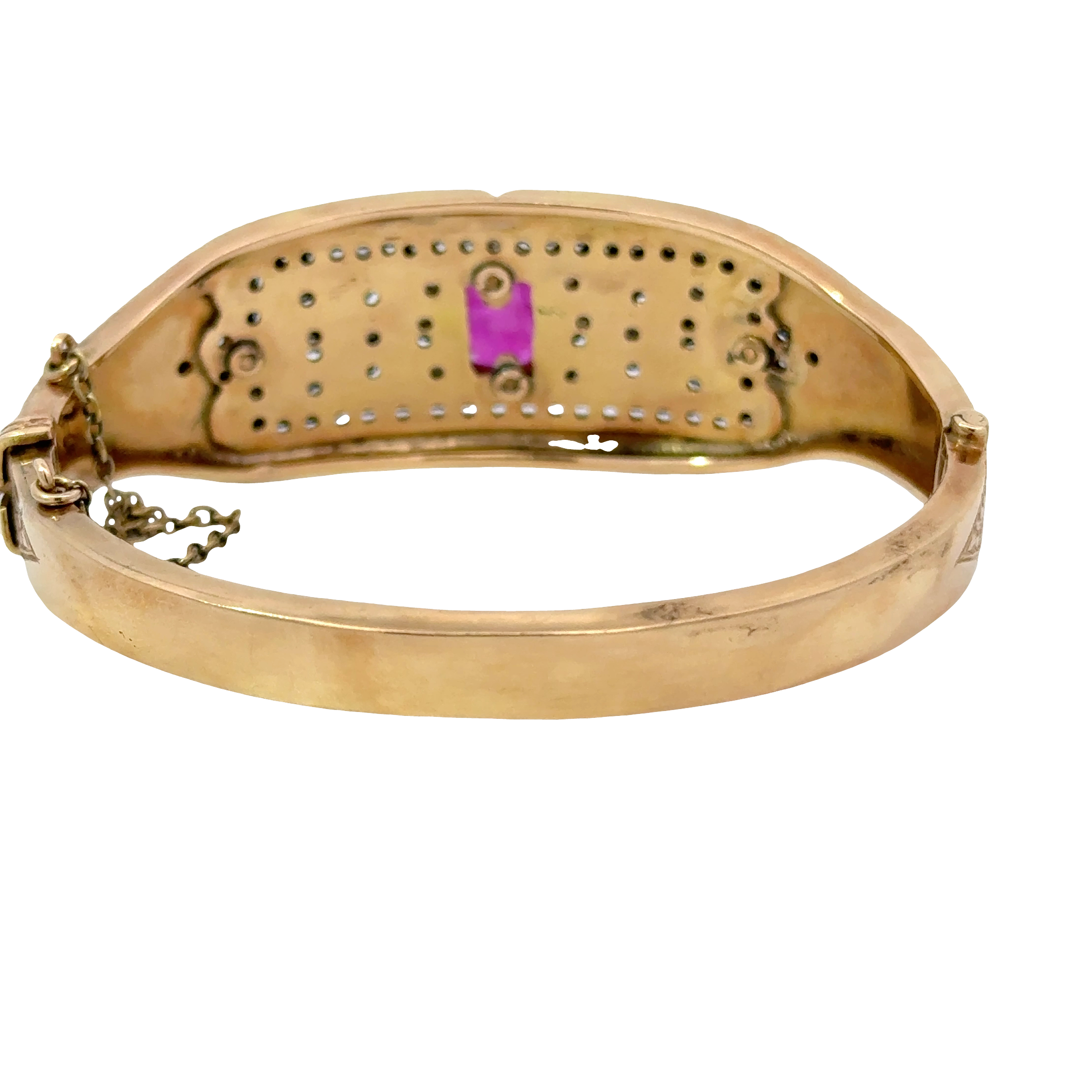 VICTORIAN GOLD RUBY, DIAMOND AND ENAMEL BRACELET