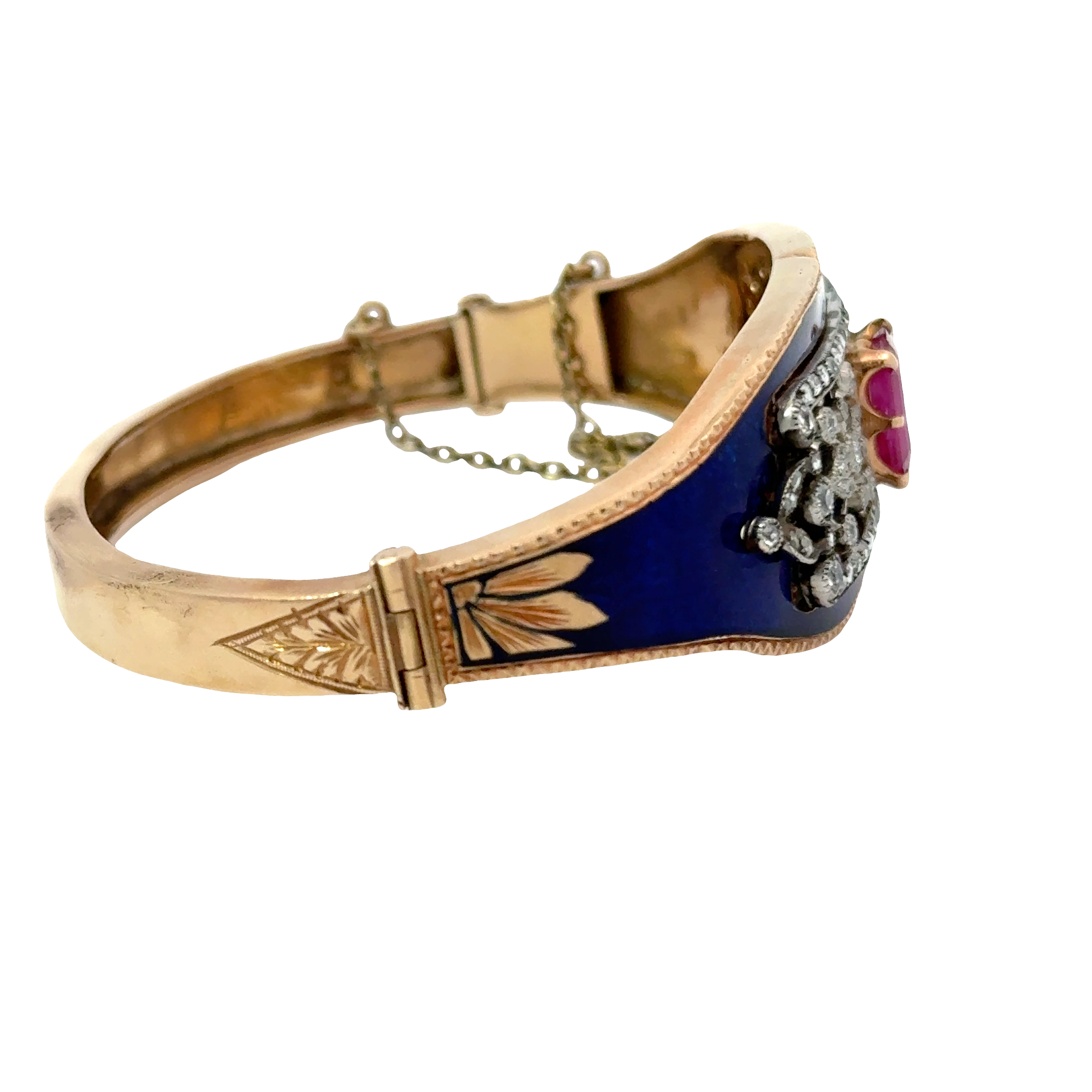 VICTORIAN GOLD RUBY, DIAMOND AND ENAMEL BRACELET