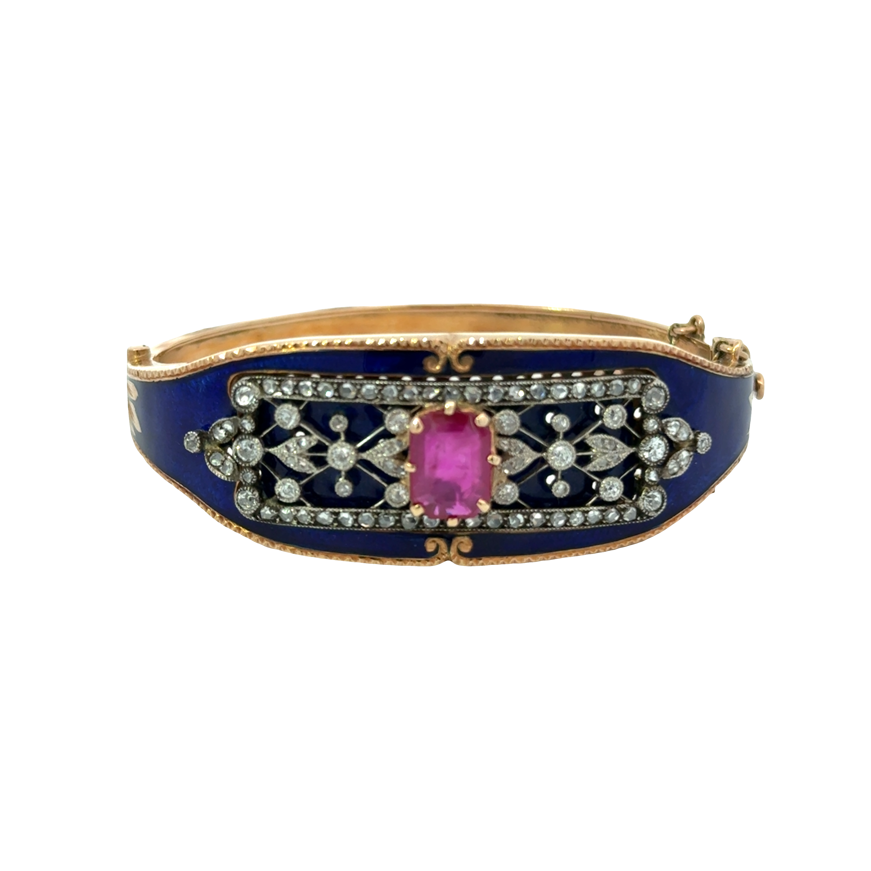 VICTORIAN GOLD RUBY, DIAMOND AND ENAMEL BRACELET
