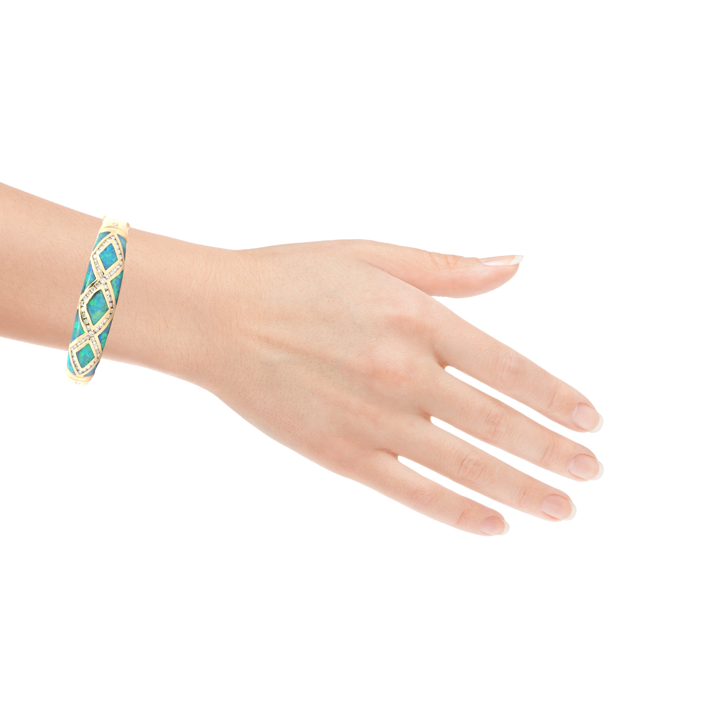 14 KARAT GOLD OPAL AND DIAMOND BRACELET