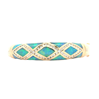 14 KARAT GOLD OPAL AND DIAMOND BRACELET
