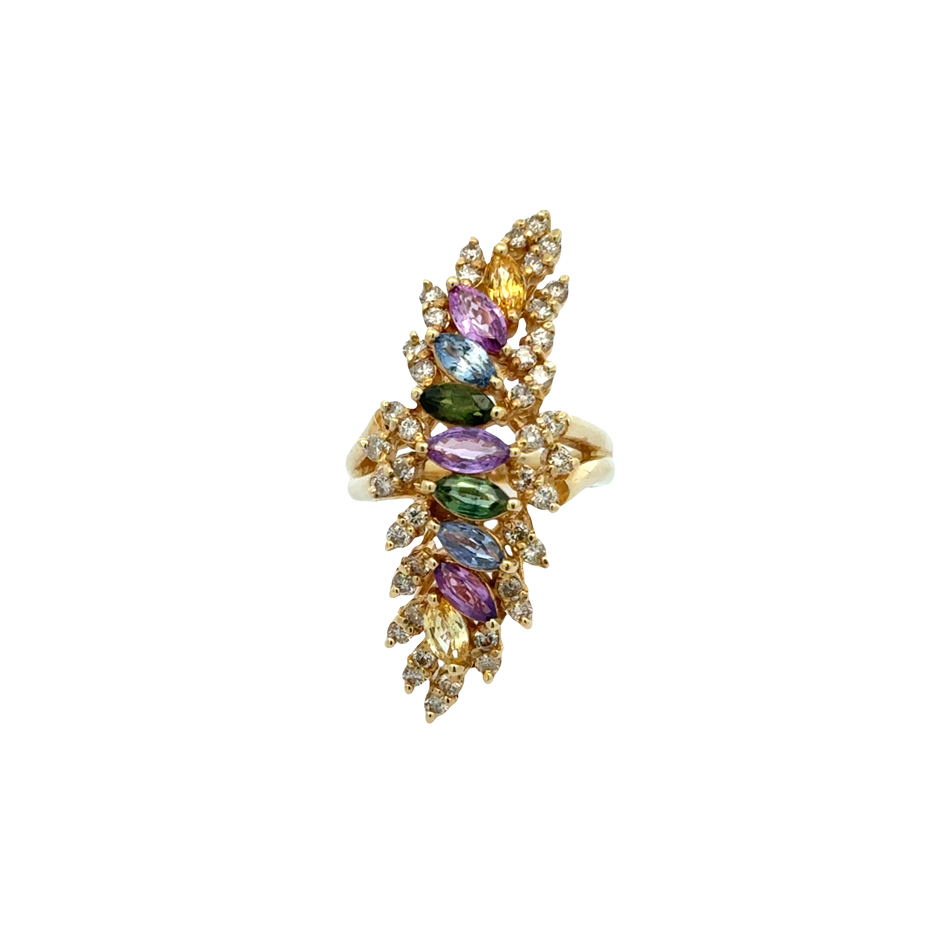 14 KARAT MULTI-SAPPHIRE AND DIAMOND COCKTAIL RING
