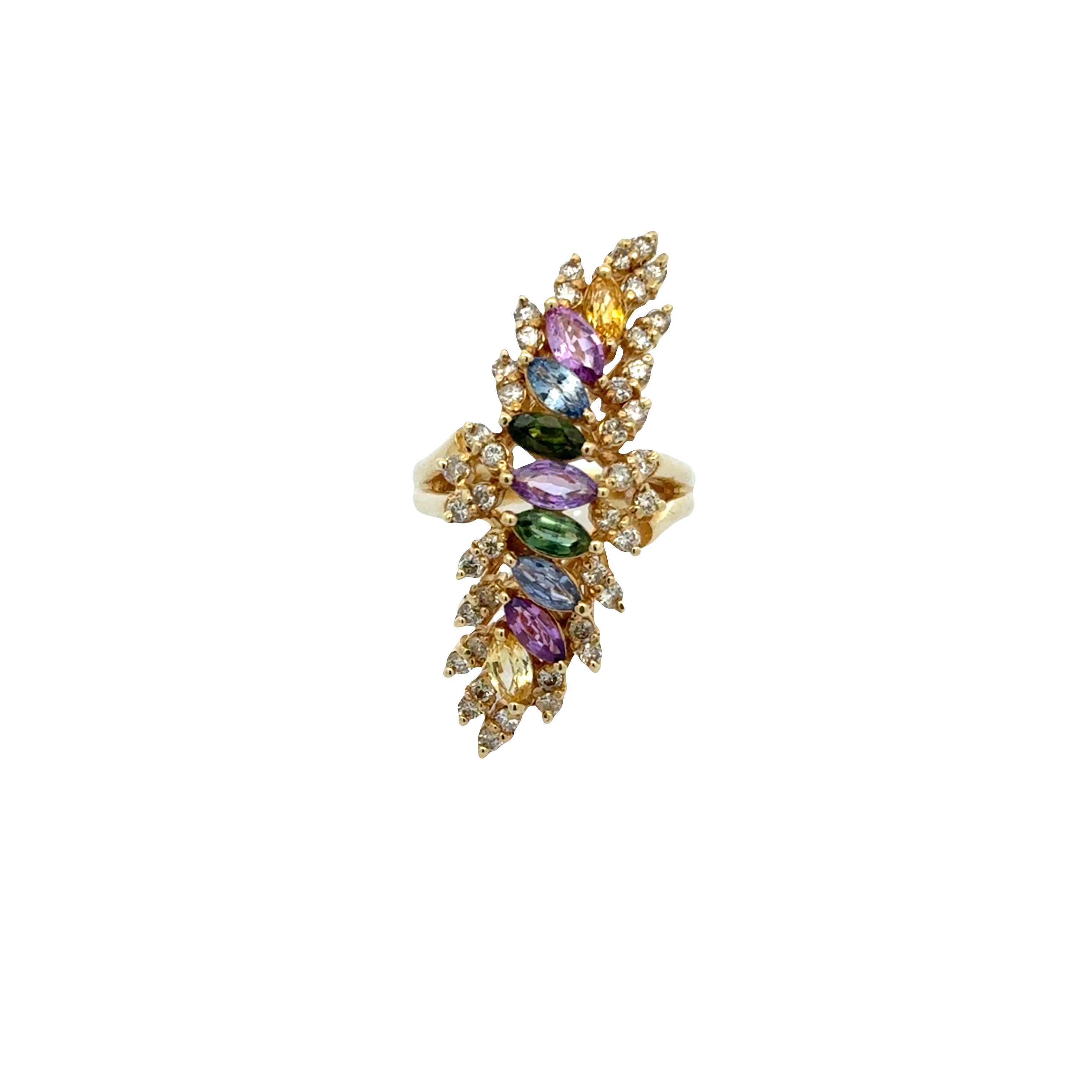 14 KARAT MULTI-SAPPHIRE AND DIAMOND COCKTAIL RING