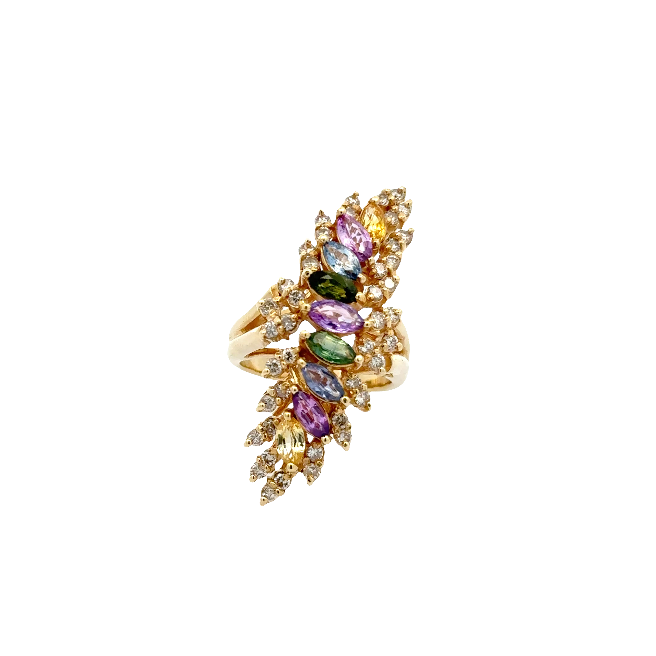 14 KARAT MULTI-SAPPHIRE AND DIAMOND COCKTAIL RING